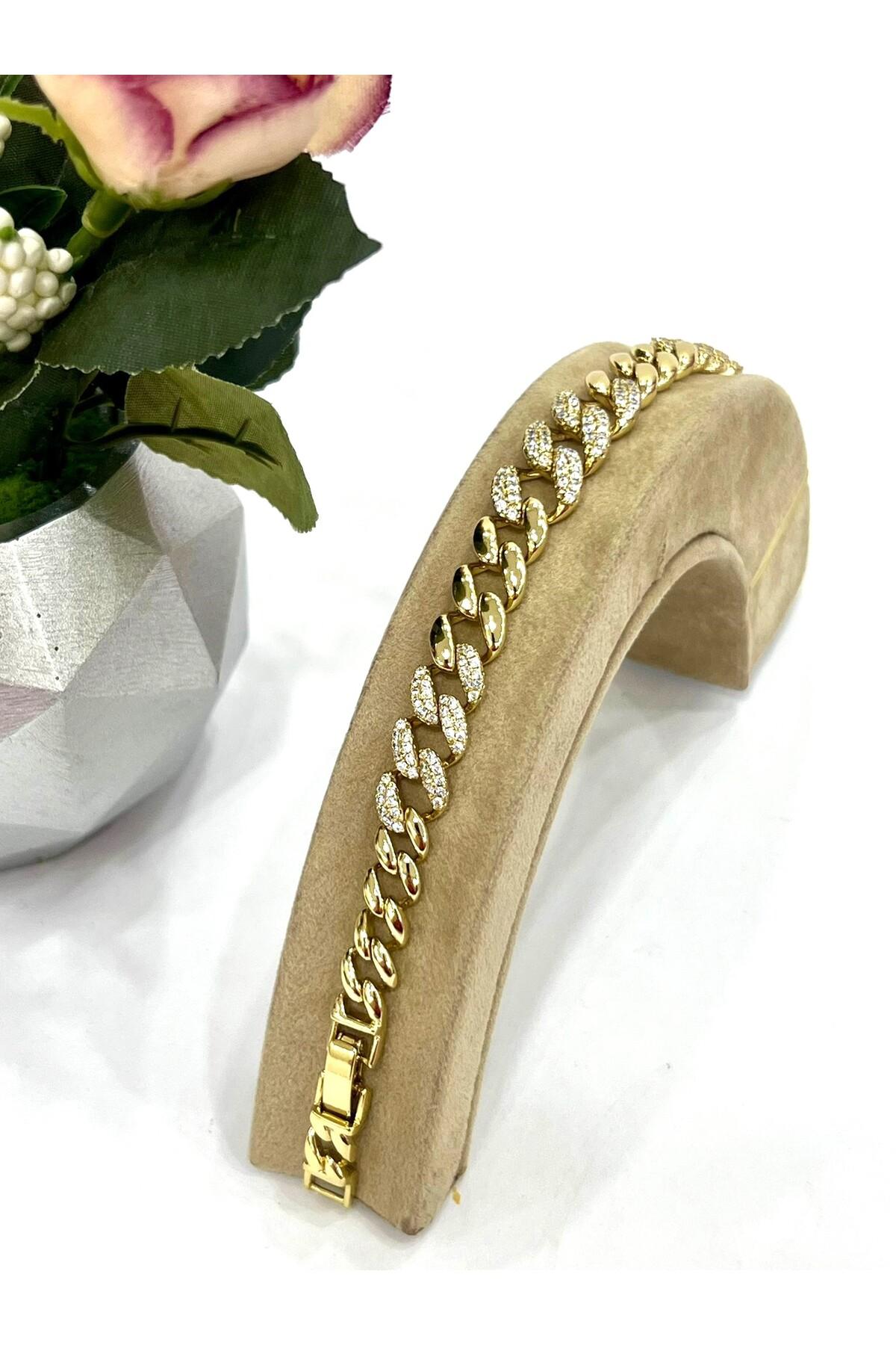 Vip 14 Ayar Taş Detaylı Gurmet Bileklik (1,2cm/17+2cm) - Görsel 5