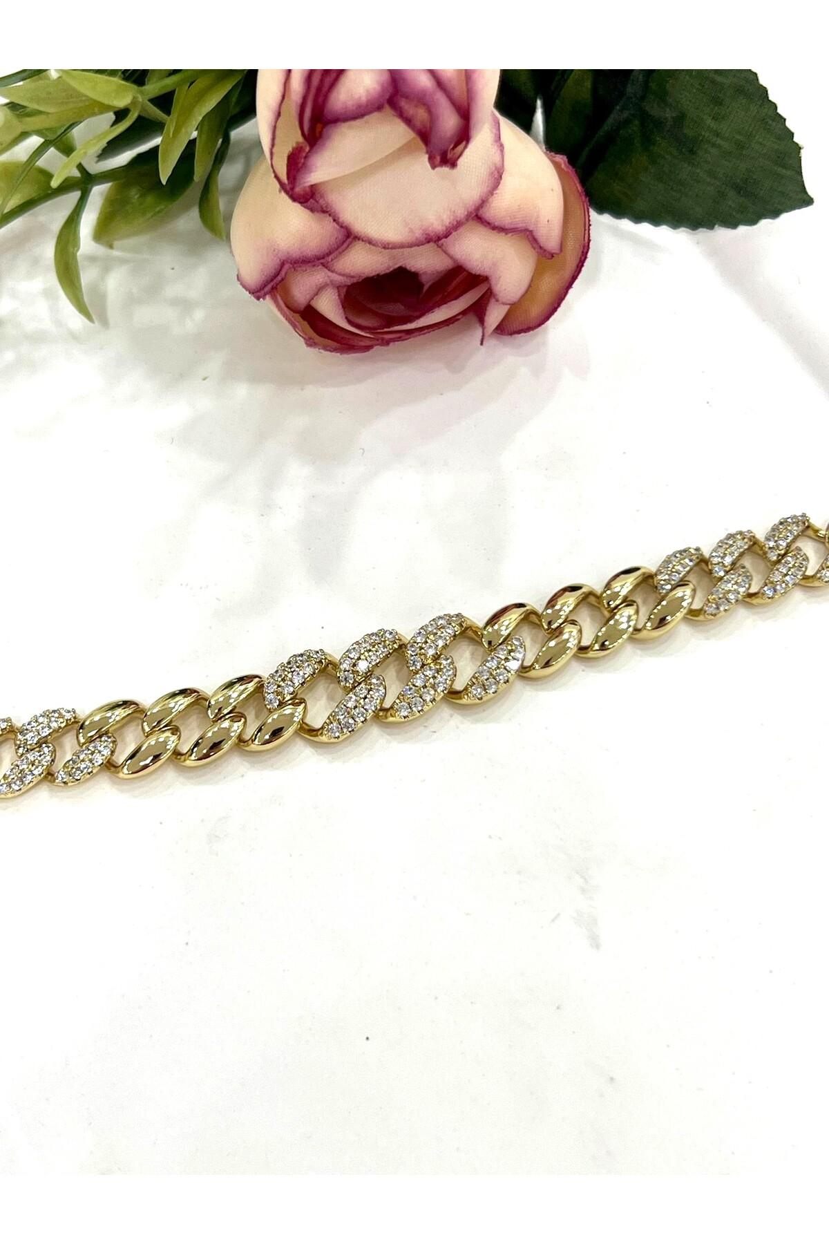 Vip 14 Ayar Taş Detaylı Gurmet Bileklik (1,2cm/17+2cm) - Görsel 4