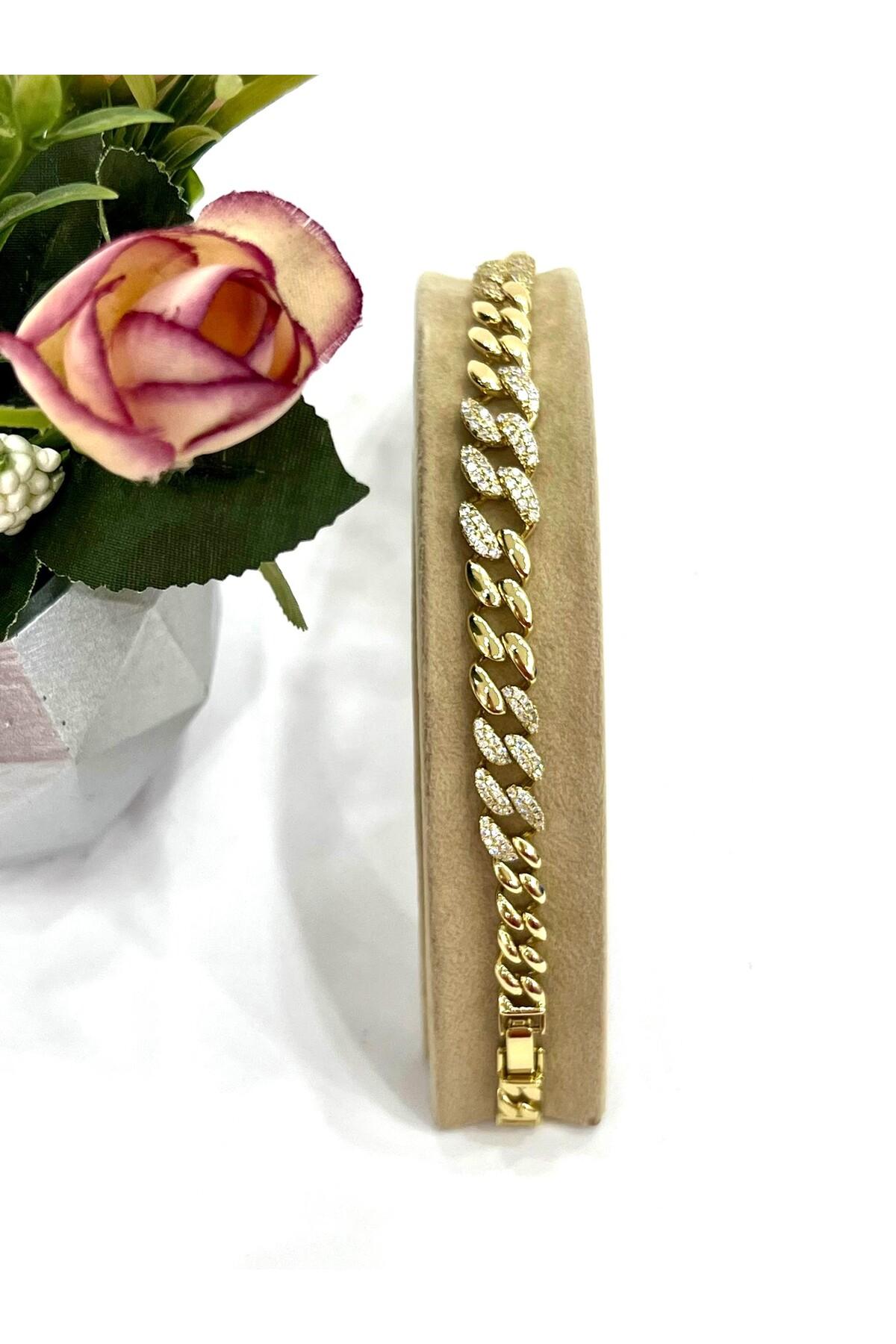 Vip 14 Ayar Taş Detaylı Gurmet Bileklik (1,2cm/17+2cm) - Görsel 3