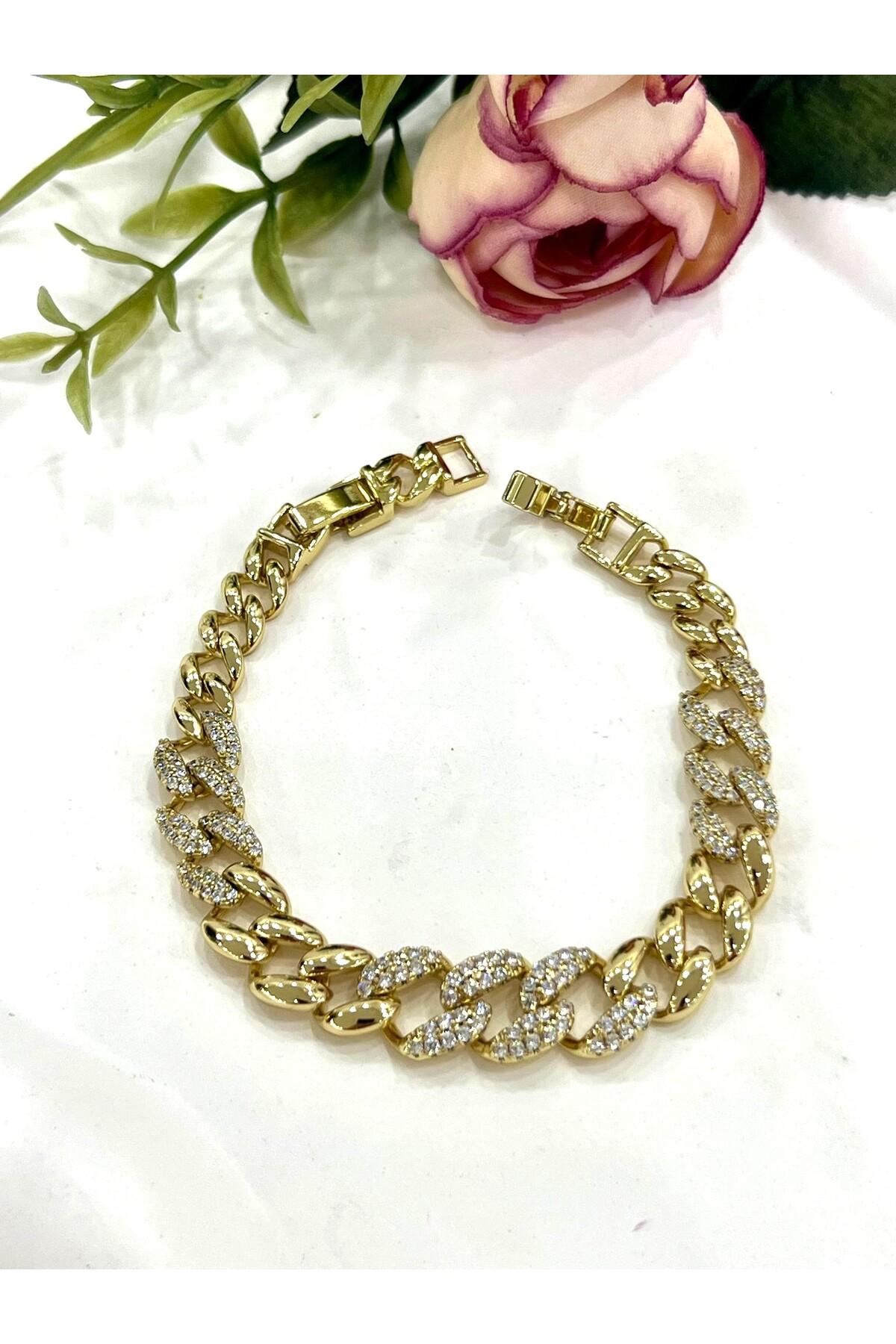 Vip 14 Ayar Taş Detaylı Gurmet Bileklik (1,2cm/17+2cm) - Görsel 2