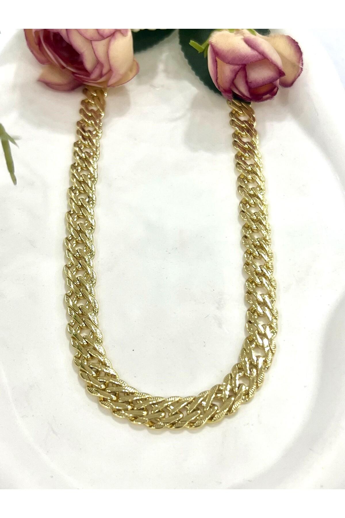 1cm Yassı Gurmet Çelik Zincir Kolye (14k Gold 60cm) - Görsel 7