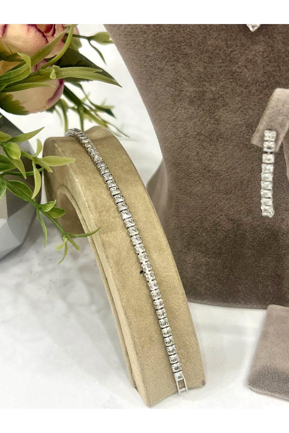 Zirkon Taşlı Çelik Silver Model Set (Set2) - Görsel 4