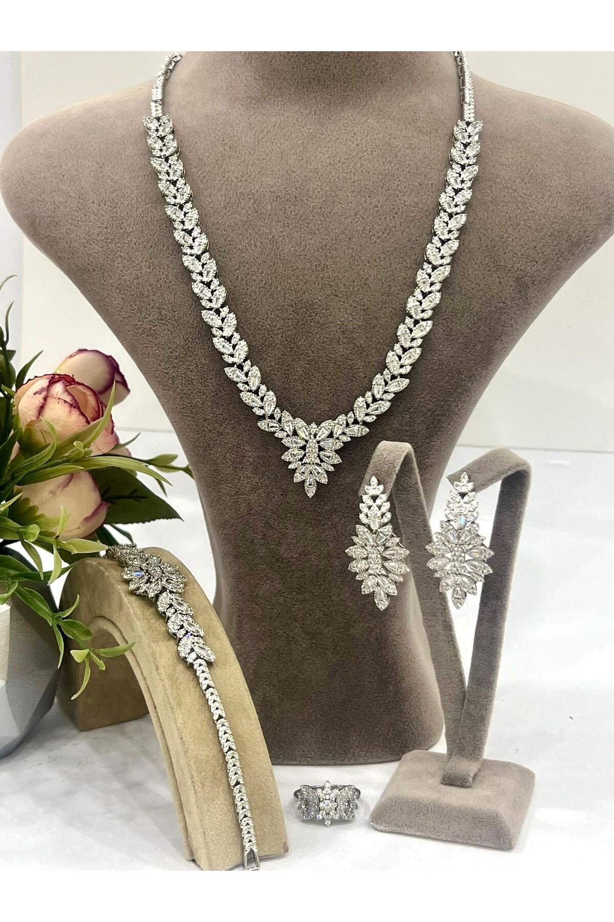 Zirkon Taşlı Çelik Silver Model Set (Set6)