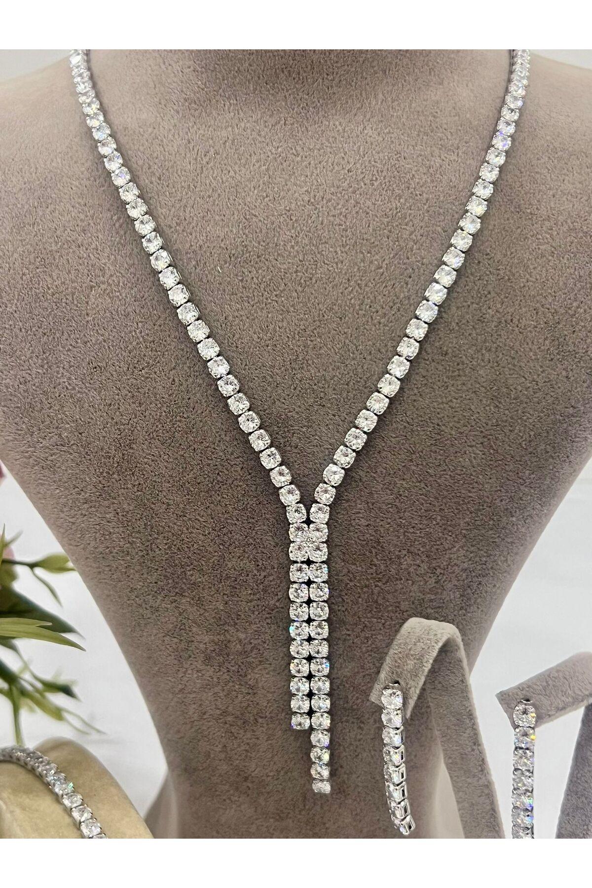 Zirkon Taşlı Çelik Silver Model Set (Set5) - Görsel 3