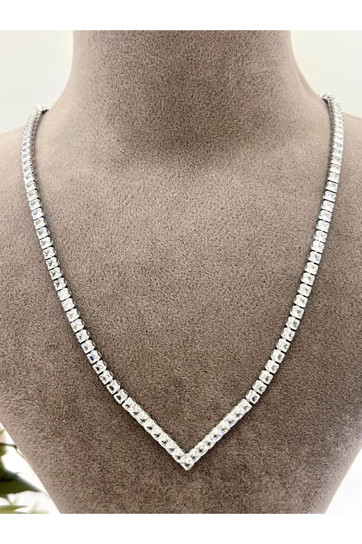 Zirkon Taşlı Çelik Silver Model Set (Set2) - Görsel 3