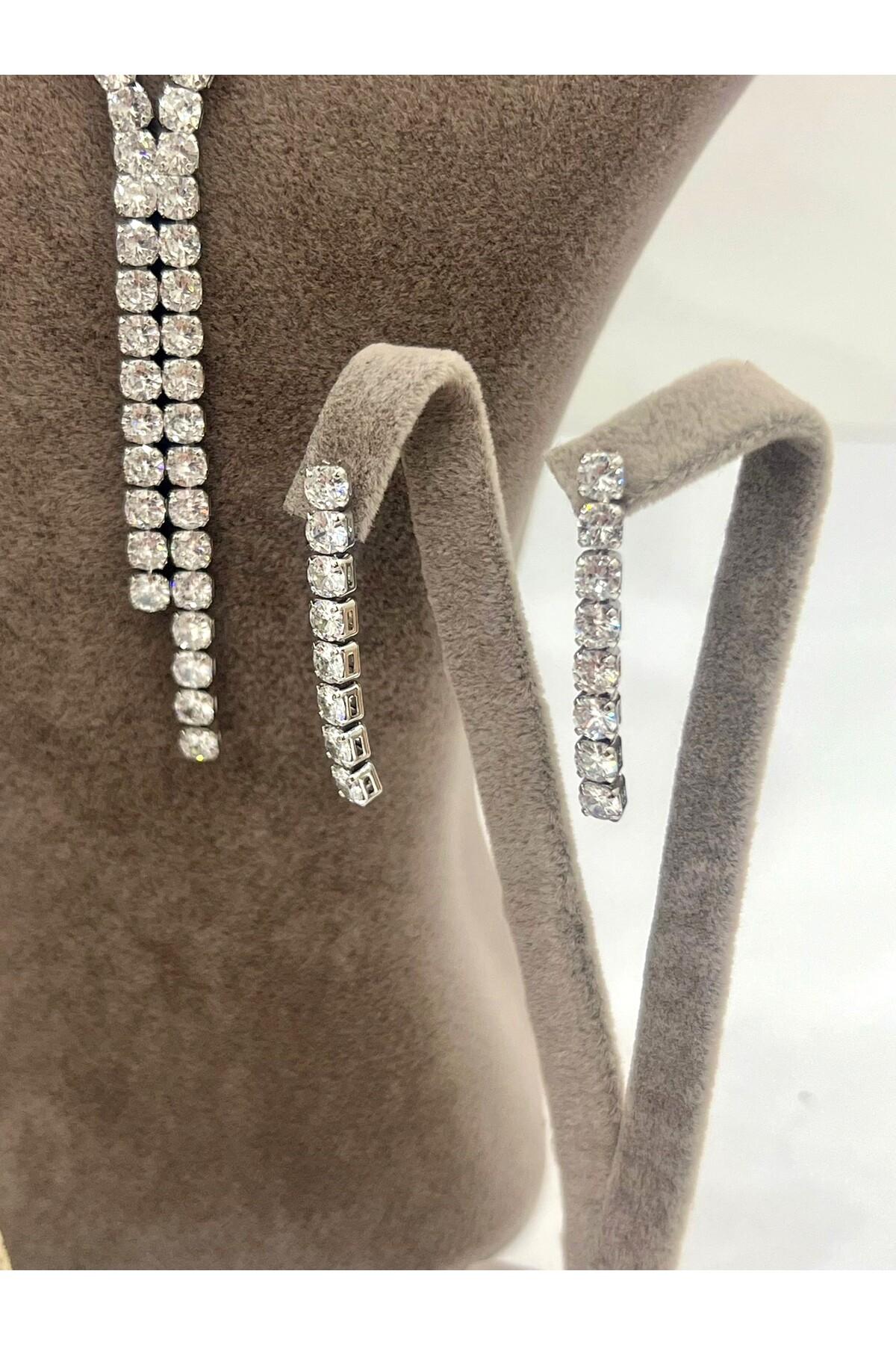 Zirkon Taşlı Çelik Silver Model Set (Set5) - Görsel 2