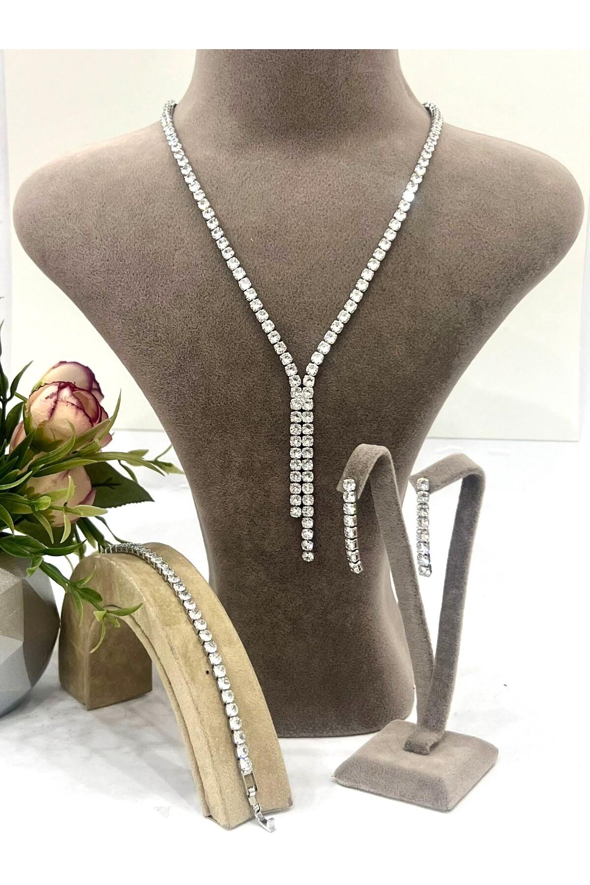 Zirkon Taşlı Çelik Silver Model Set (Set5)