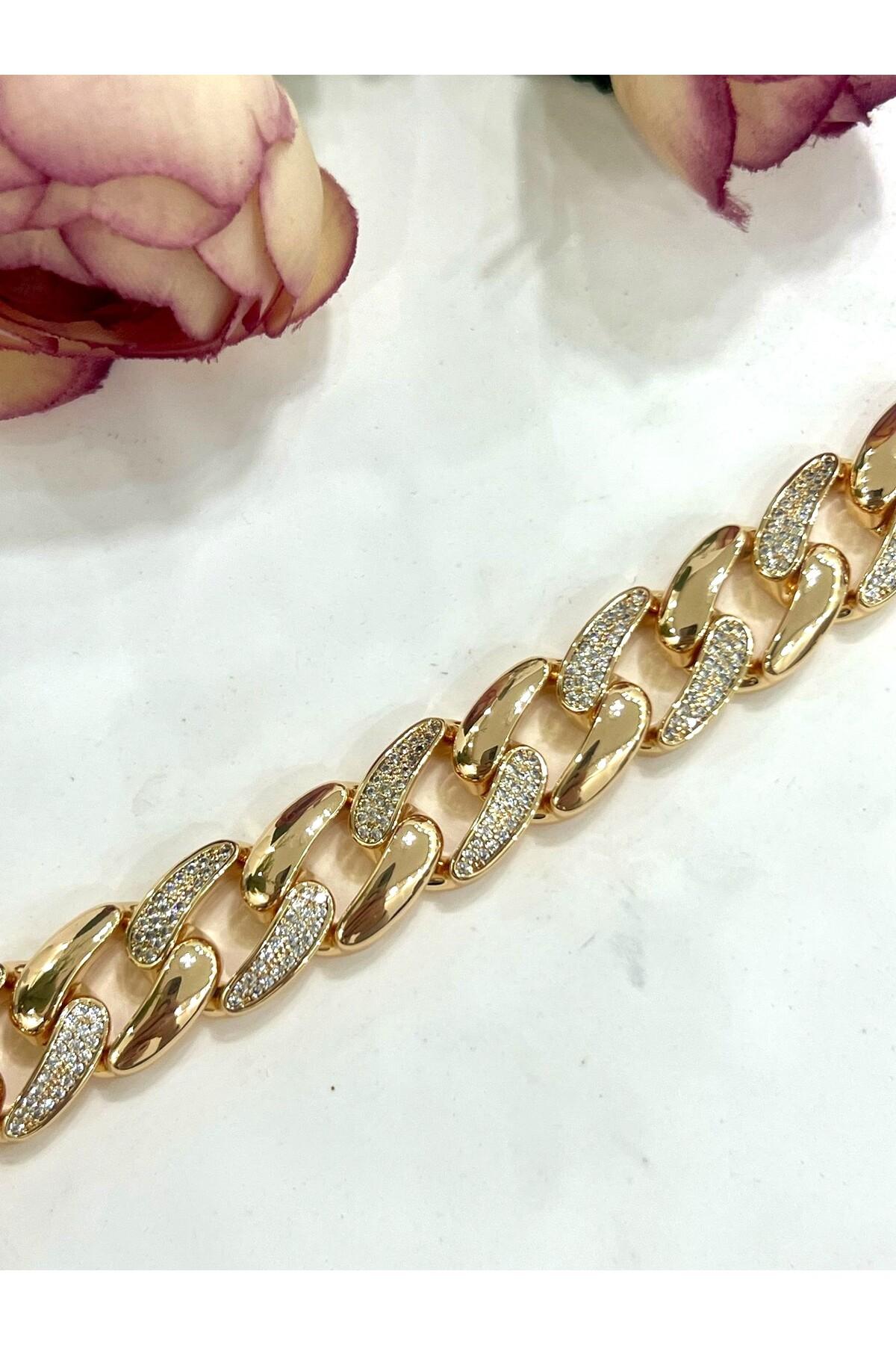 Xupıng Gurmet Sıralı Zirkon Taşlı Kalın Çelik Kararmaz 1,3 cm (VİP SERİ YÜKSEK KALİTE 19,5CM) - Görsel 3