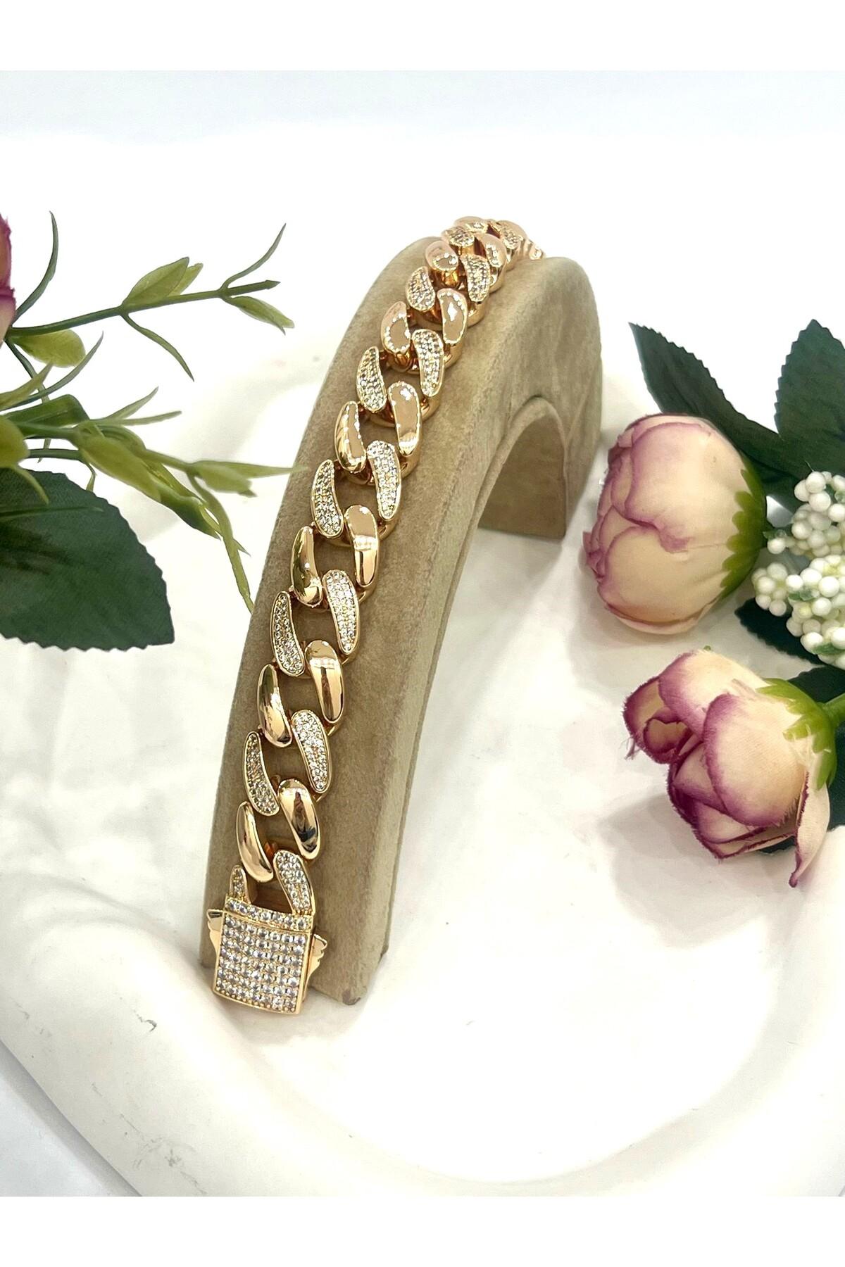 Xupıng Gurmet Sıralı Zirkon Taşlı Kalın Çelik Kararmaz 1,3 cm (VİP SERİ YÜKSEK KALİTE 19,5CM) - Görsel 6