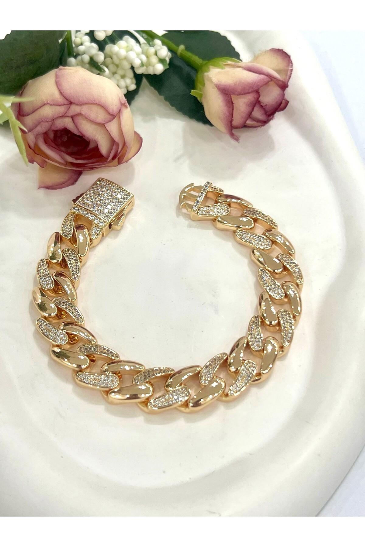 Xupıng Gurmet Sıralı Zirkon Taşlı Kalın Çelik Kararmaz 1,3 cm (VİP SERİ YÜKSEK KALİTE 19,5CM) - Görsel 2