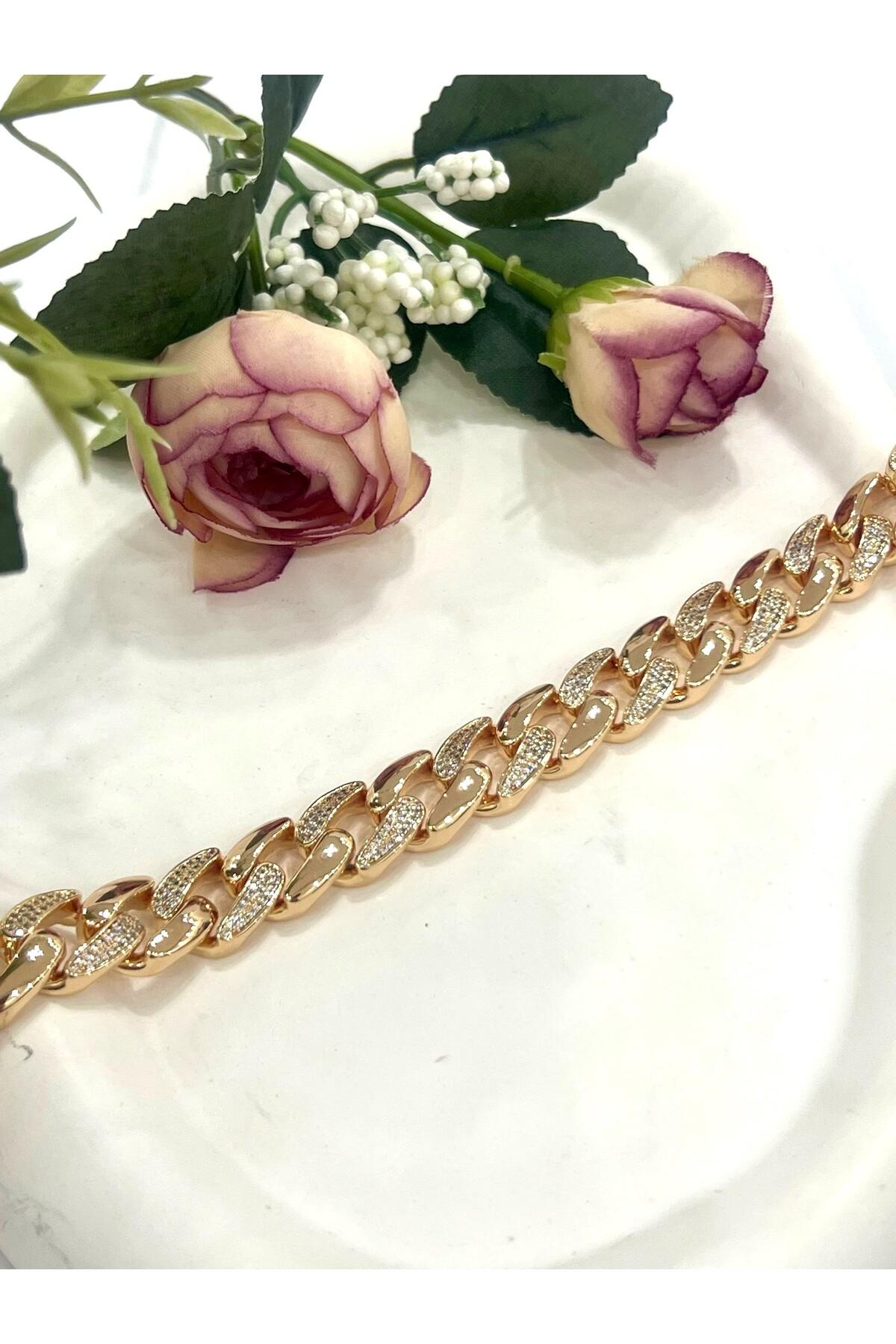 Xupıng Gurmet Sıralı Zirkon Taşlı Kalın Çelik Kararmaz 1,3 cm (VİP SERİ YÜKSEK KALİTE 19,5CM) - Görsel 4