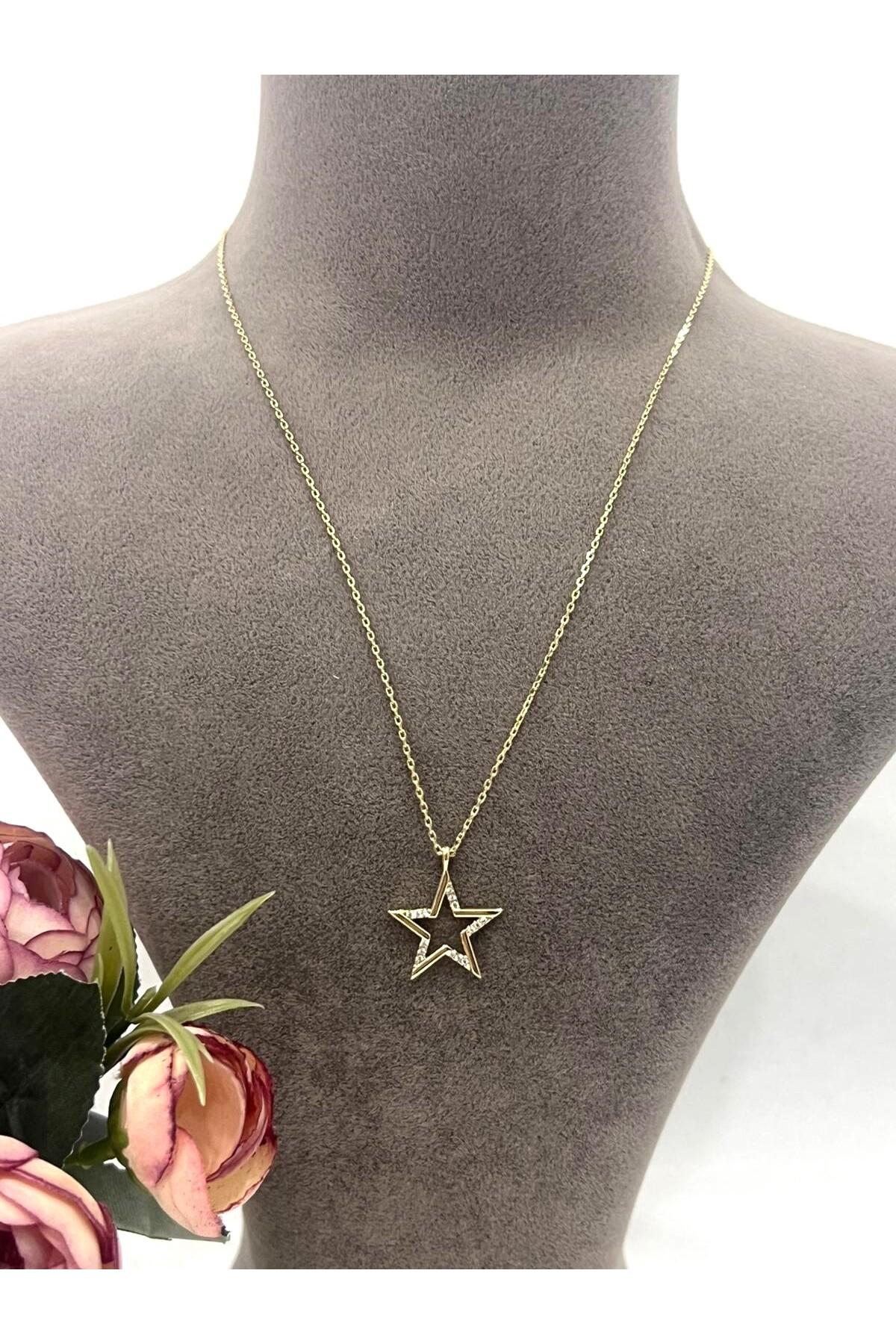 XUPING Zirkon Taşlı Yıldız Çelik Kolye (14k Gold - 40/45cm 1,8x2cm) - Görsel 4