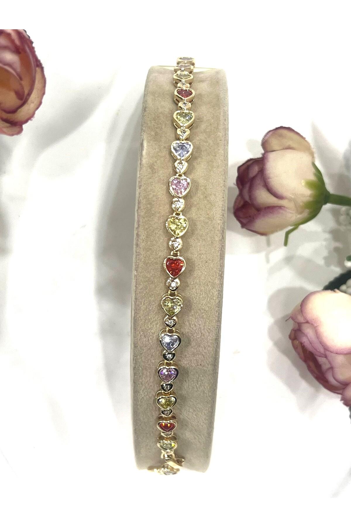 Kalpli Vip Seri Renkli Zirkon Taşlı Bileklik (14K GOLD - 17,5/18,5CM) - Görsel 4