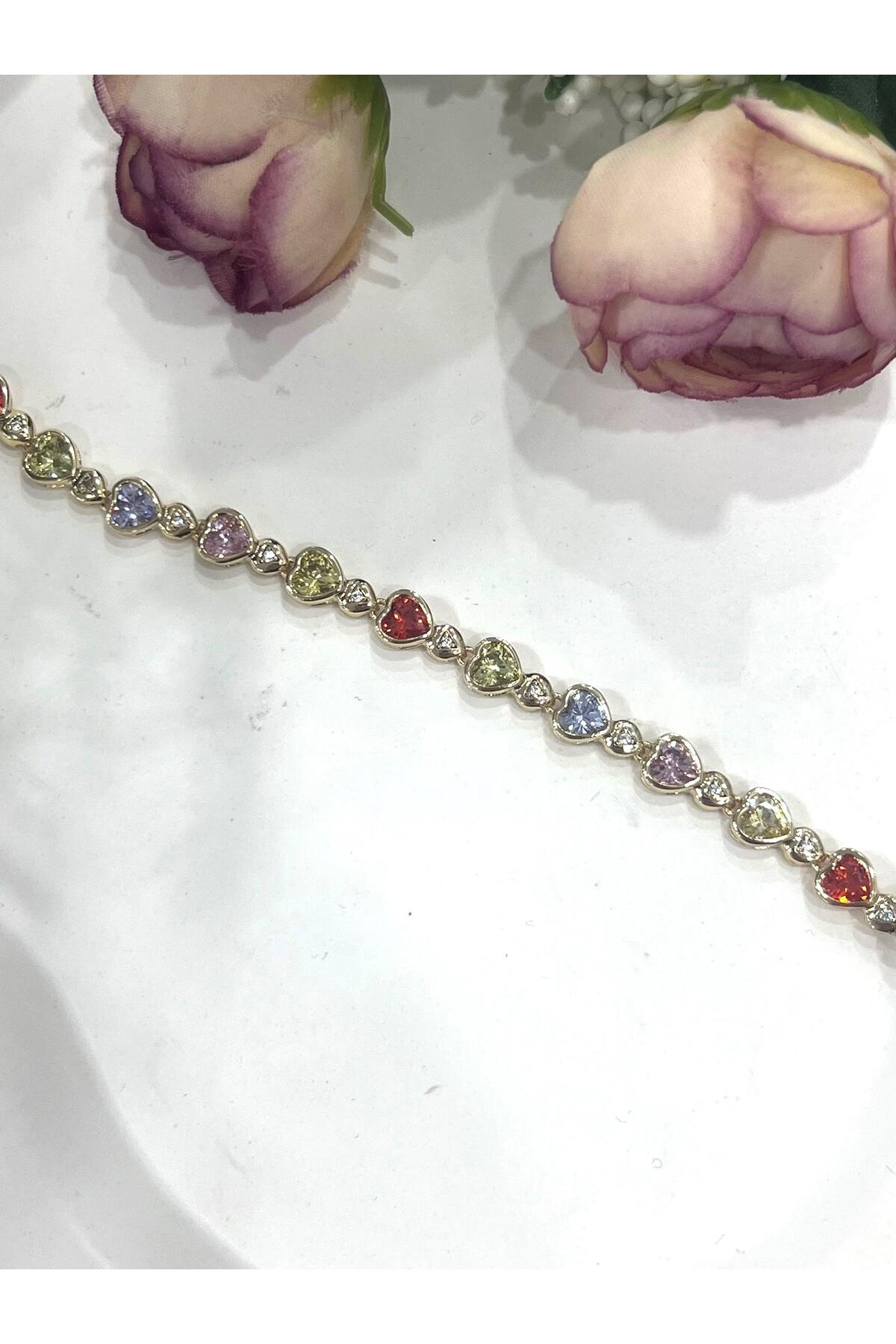 Kalpli Vip Seri Renkli Zirkon Taşlı Bileklik (14K GOLD - 17,5/18,5CM) - Görsel 3