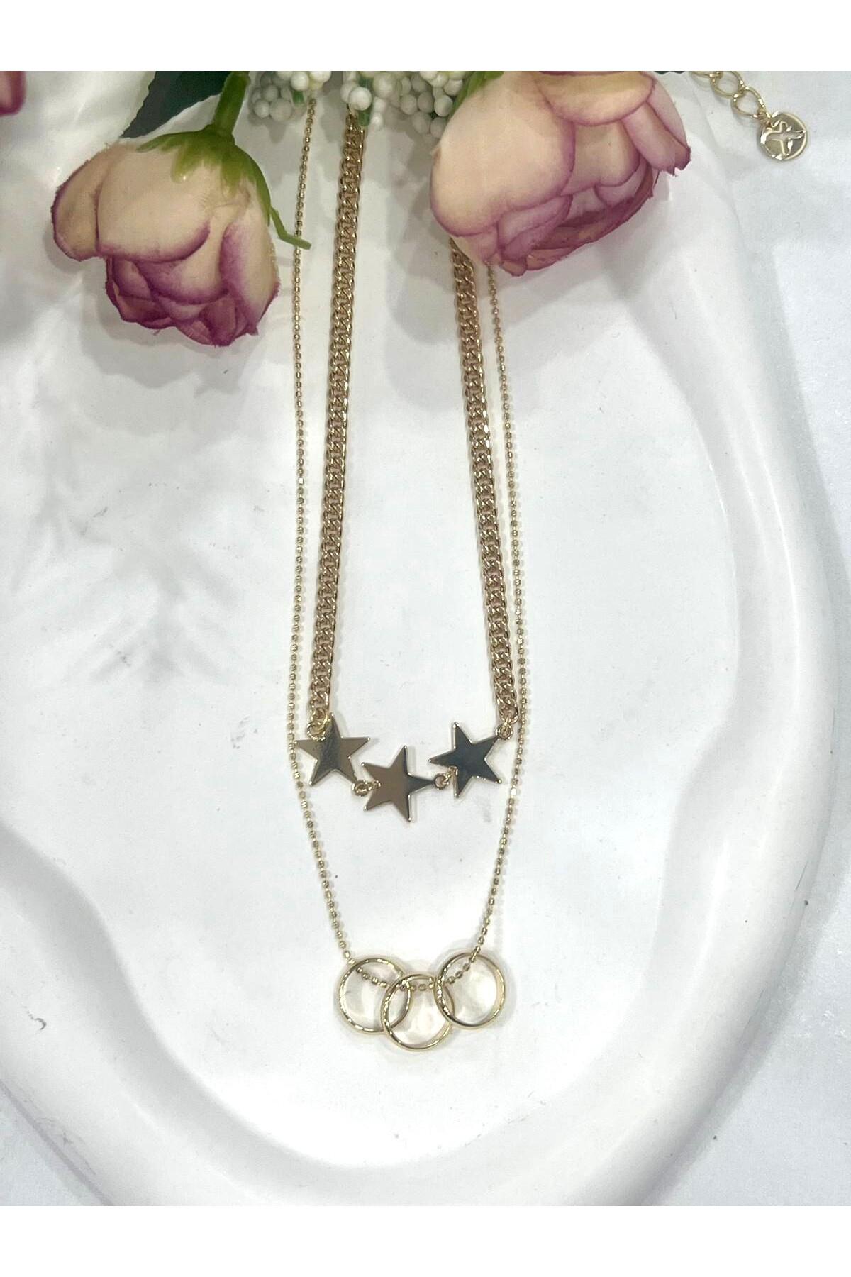 XUPING Yıldız Halkalı İkili Çelik Kolye (14k Gold - 39/44cm) - Görsel 5