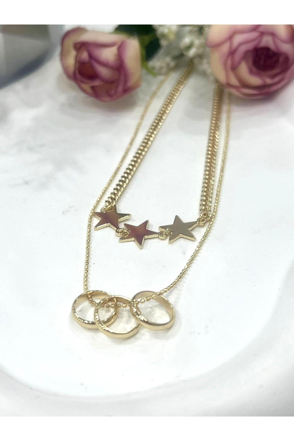 XUPING Yıldız Halkalı İkili Çelik Kolye (14k Gold - 39/44cm) - Görsel 3