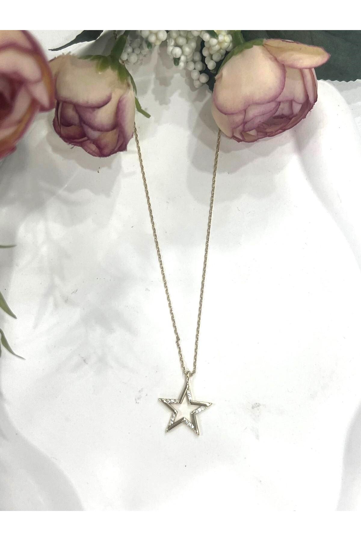 XUPING Zirkon Taşlı Yıldız Çelik Kolye (14k Gold - 40/45cm 1,8x2cm) - Görsel 5