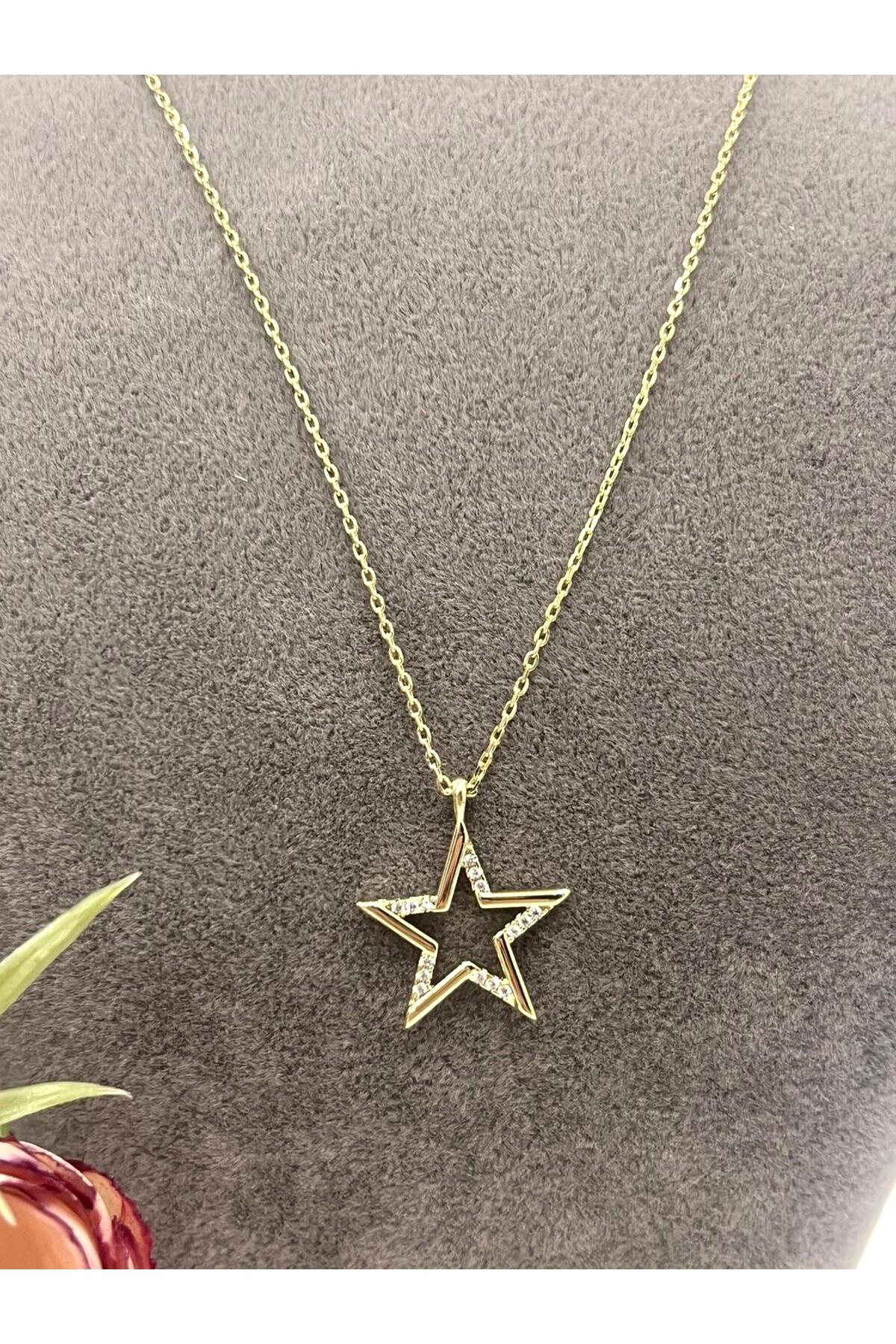 XUPING Zirkon Taşlı Yıldız Çelik Kolye (14k Gold - 40/45cm 1,8x2cm) - Görsel 2