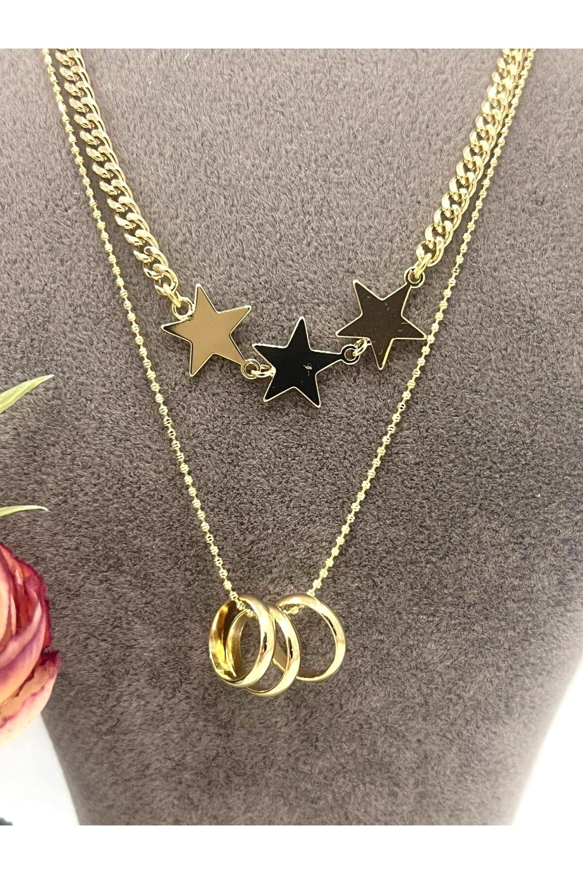 XUPING Yıldız Halkalı İkili Çelik Kolye (14k Gold - 39/44cm) - Görsel 2