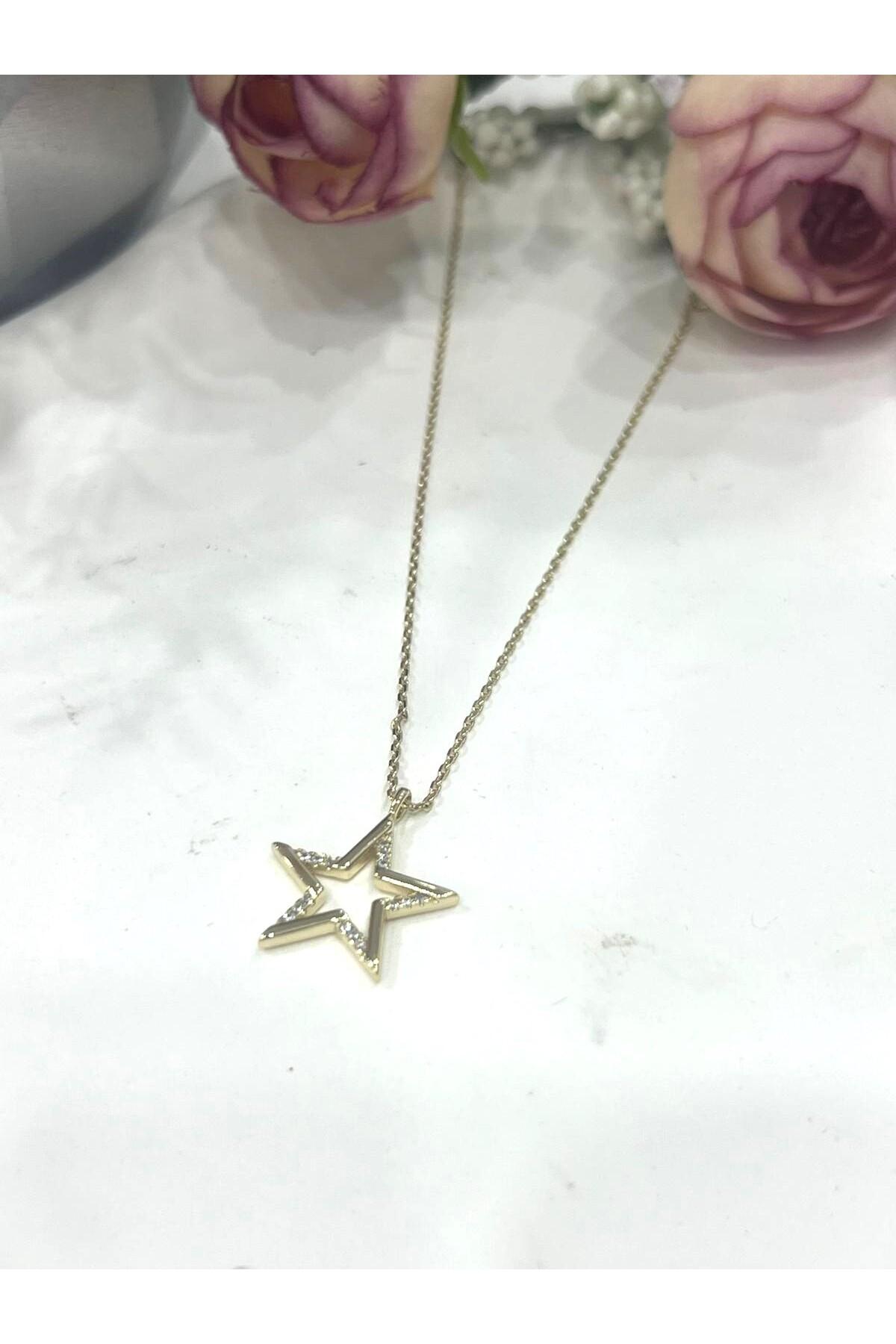 XUPING Zirkon Taşlı Yıldız Çelik Kolye (14k Gold - 40/45cm 1,8x2cm) - Görsel 3