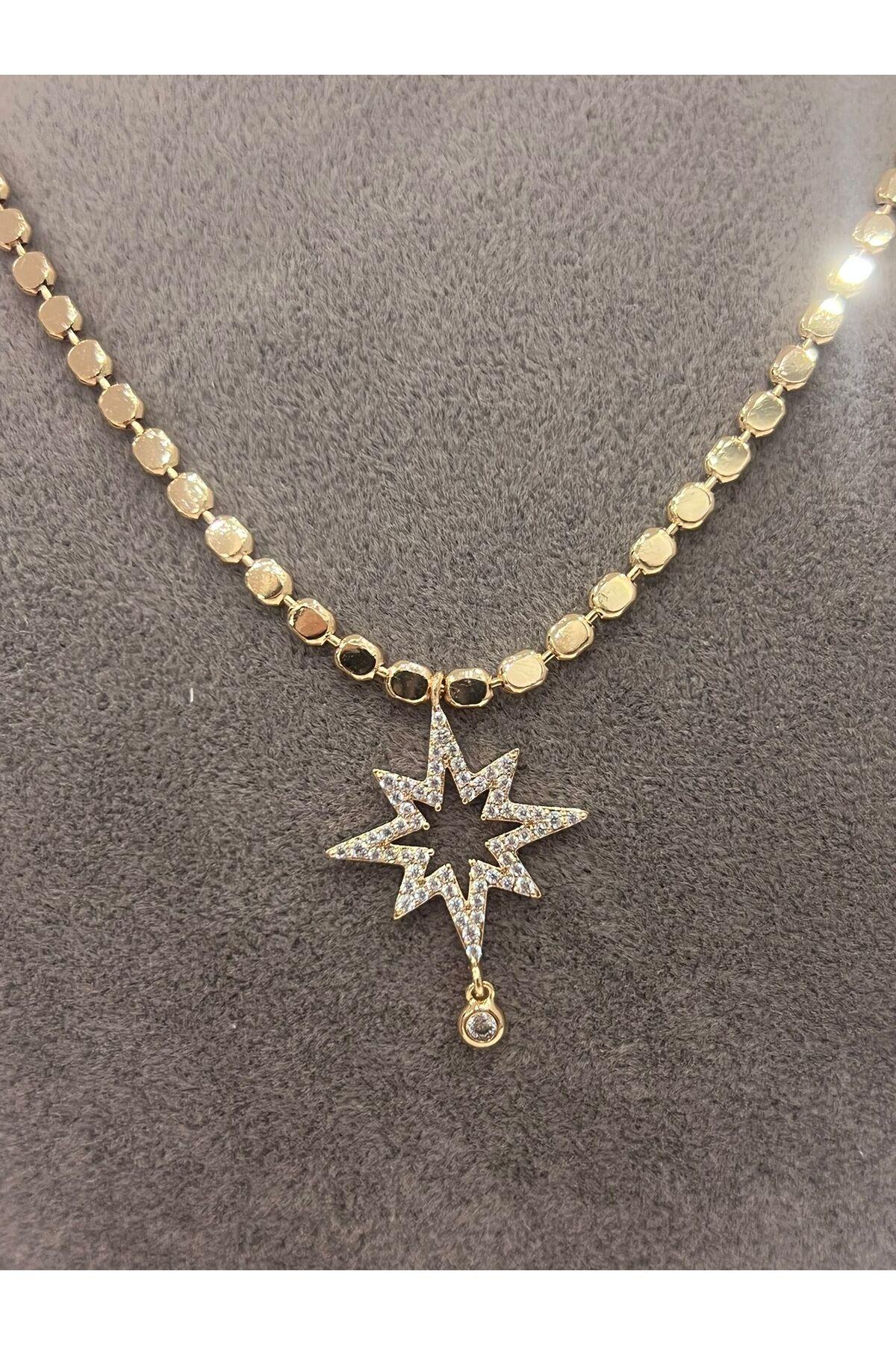 XUPING Pul Ezme Yıldız Sarkık Taşlı Uçlu Kolye (18K RoseGold 40/45cm) 2x2,5cm - Görsel 3