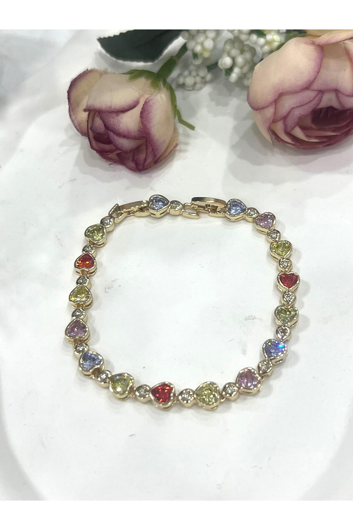 Kalpli Vip Seri Renkli Zirkon Taşlı Bileklik (14K GOLD - 17,5/18,5CM) - Görsel 2