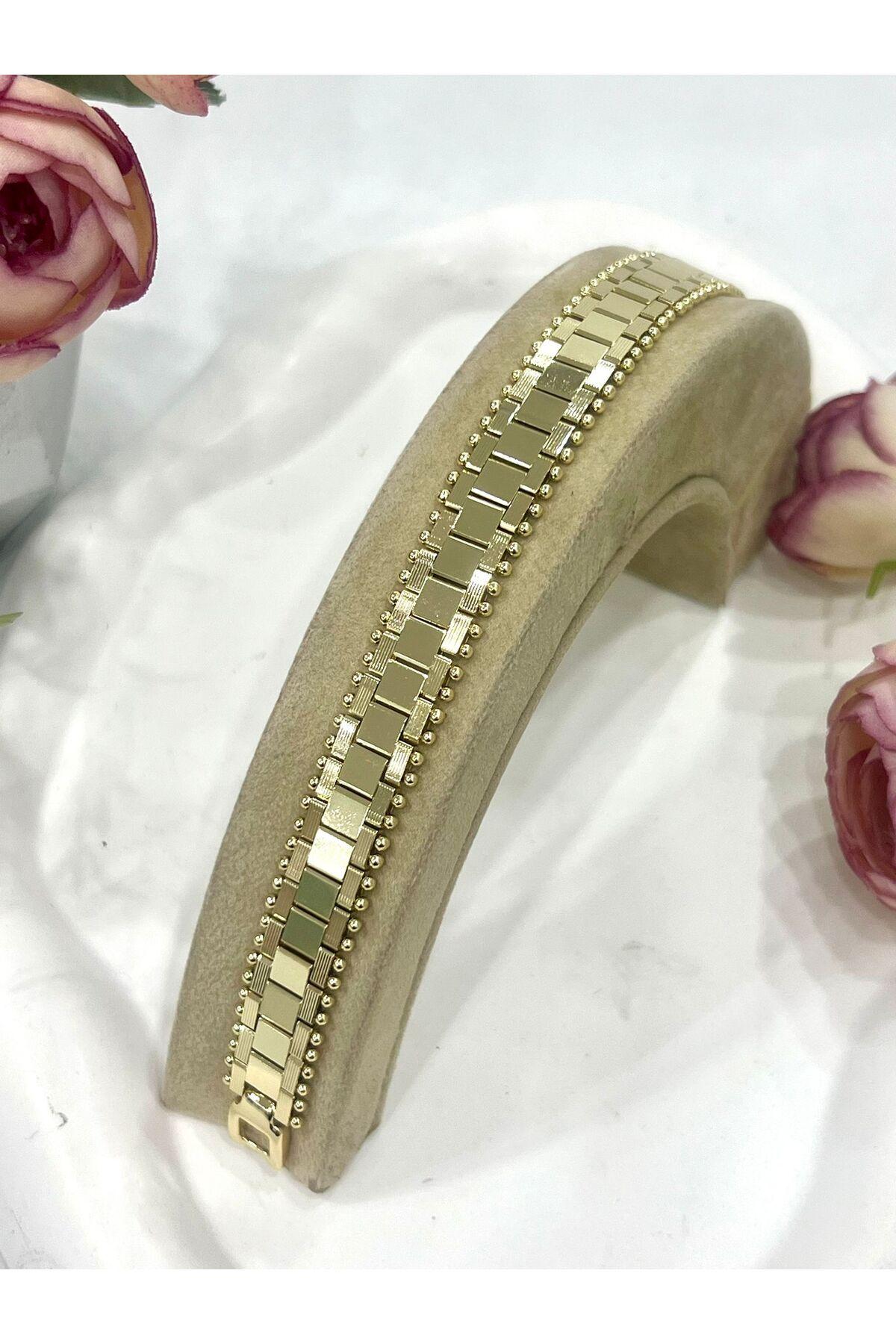 VİP SERİ GOLD RENK TASARIM BİLEKLİK (14K GOLD /19CM)
