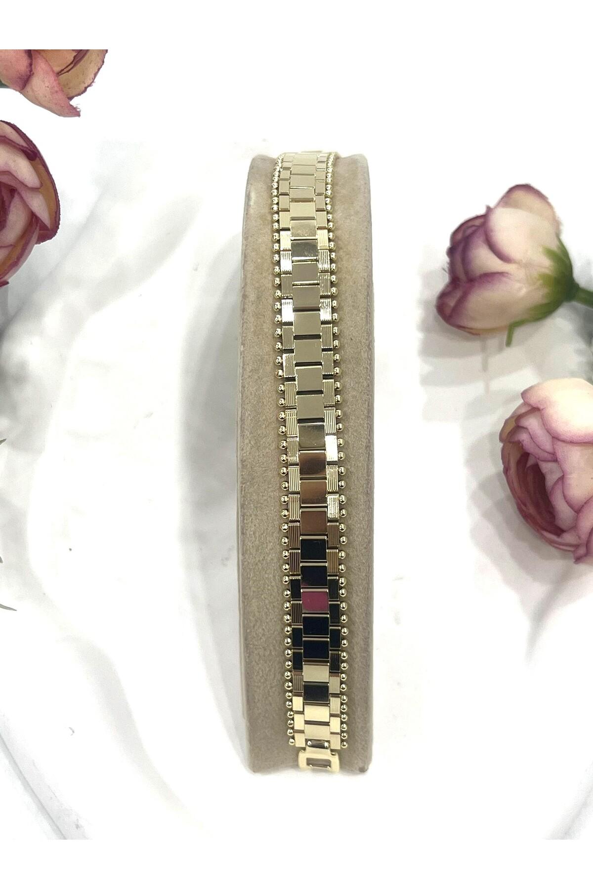 VİP SERİ GOLD RENK TASARIM BİLEKLİK (14K GOLD /19CM) - Görsel 5