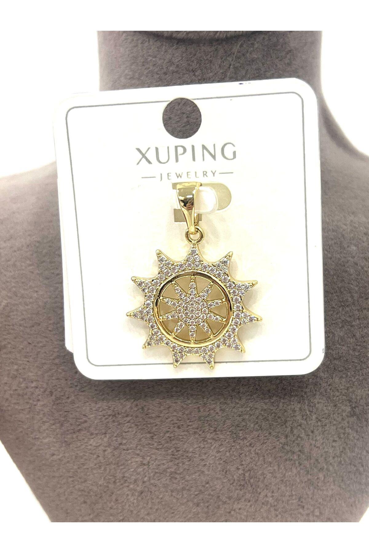 Taş Detaylı Güneş Kolye Ucuu (14k Gold 2,5x2,5cm)