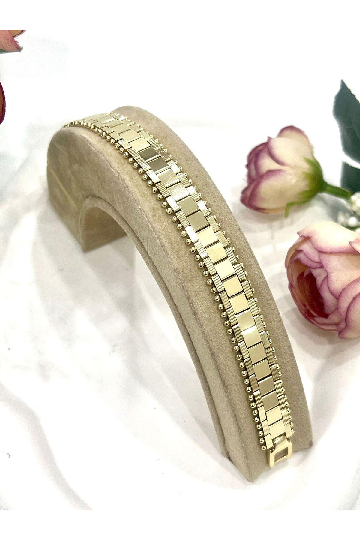 VİP SERİ GOLD RENK TASARIM BİLEKLİK (14K GOLD /19CM) - Görsel 3