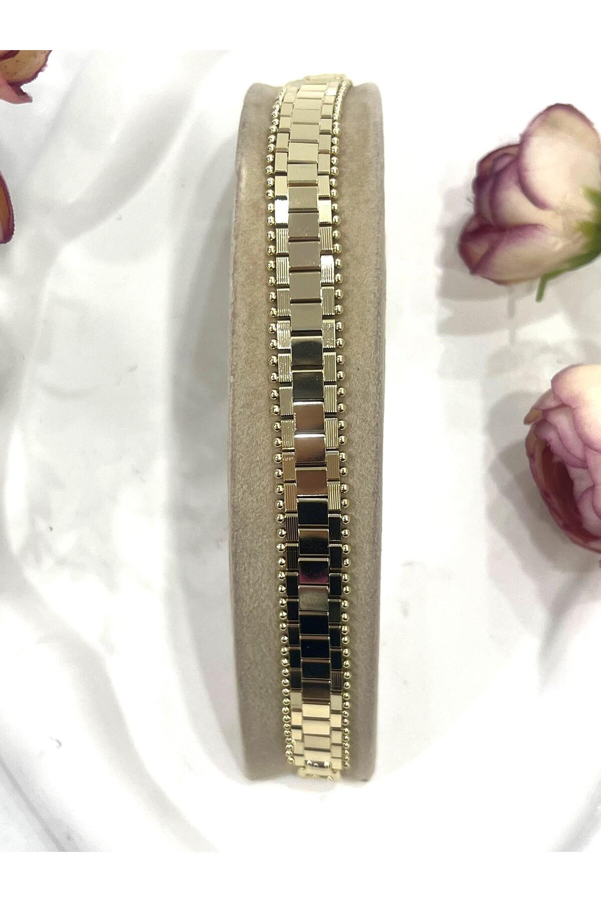 VİP SERİ GOLD RENK TASARIM BİLEKLİK (14K GOLD /19CM) - Görsel 4