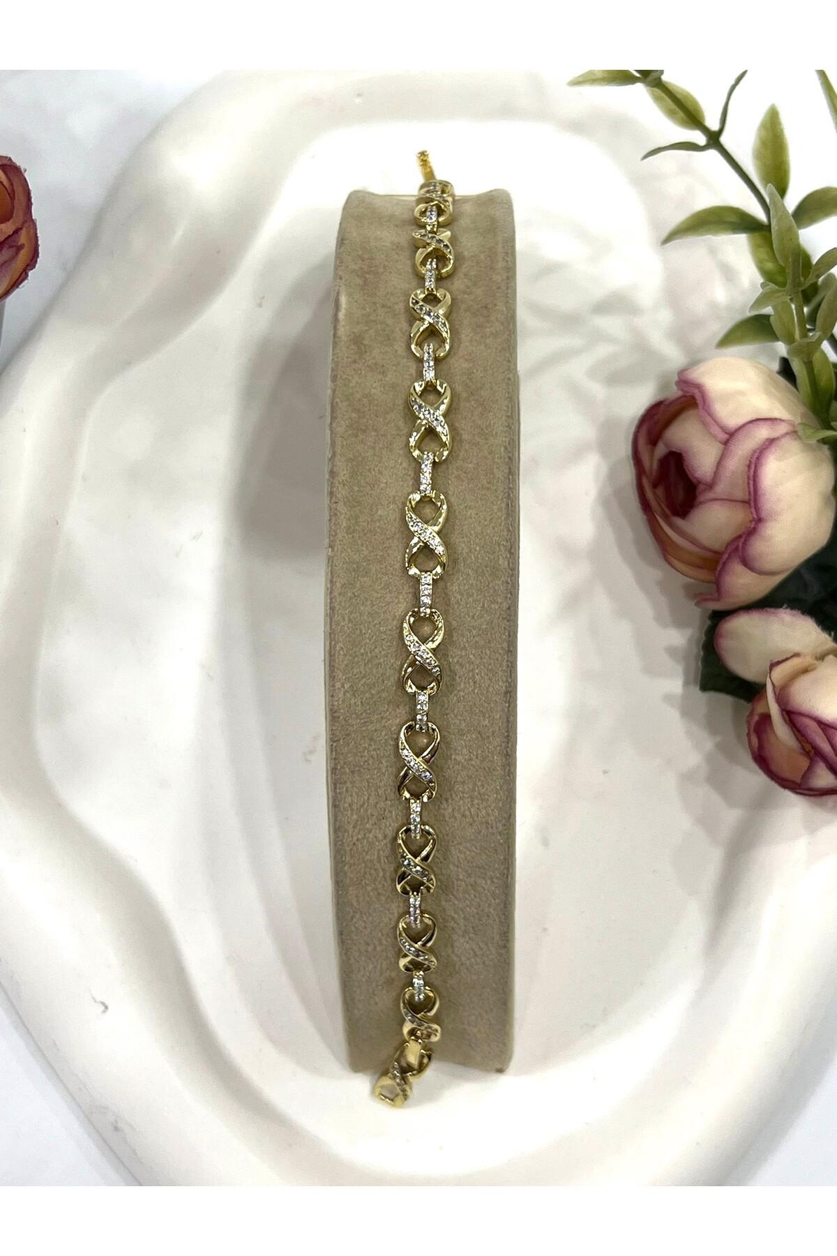 Zirkon Taşlı Sonsuzluk Vip Model Çelik Bileklik Model 2 (14k Gold / 16,5-18,5CM) - Görsel 3