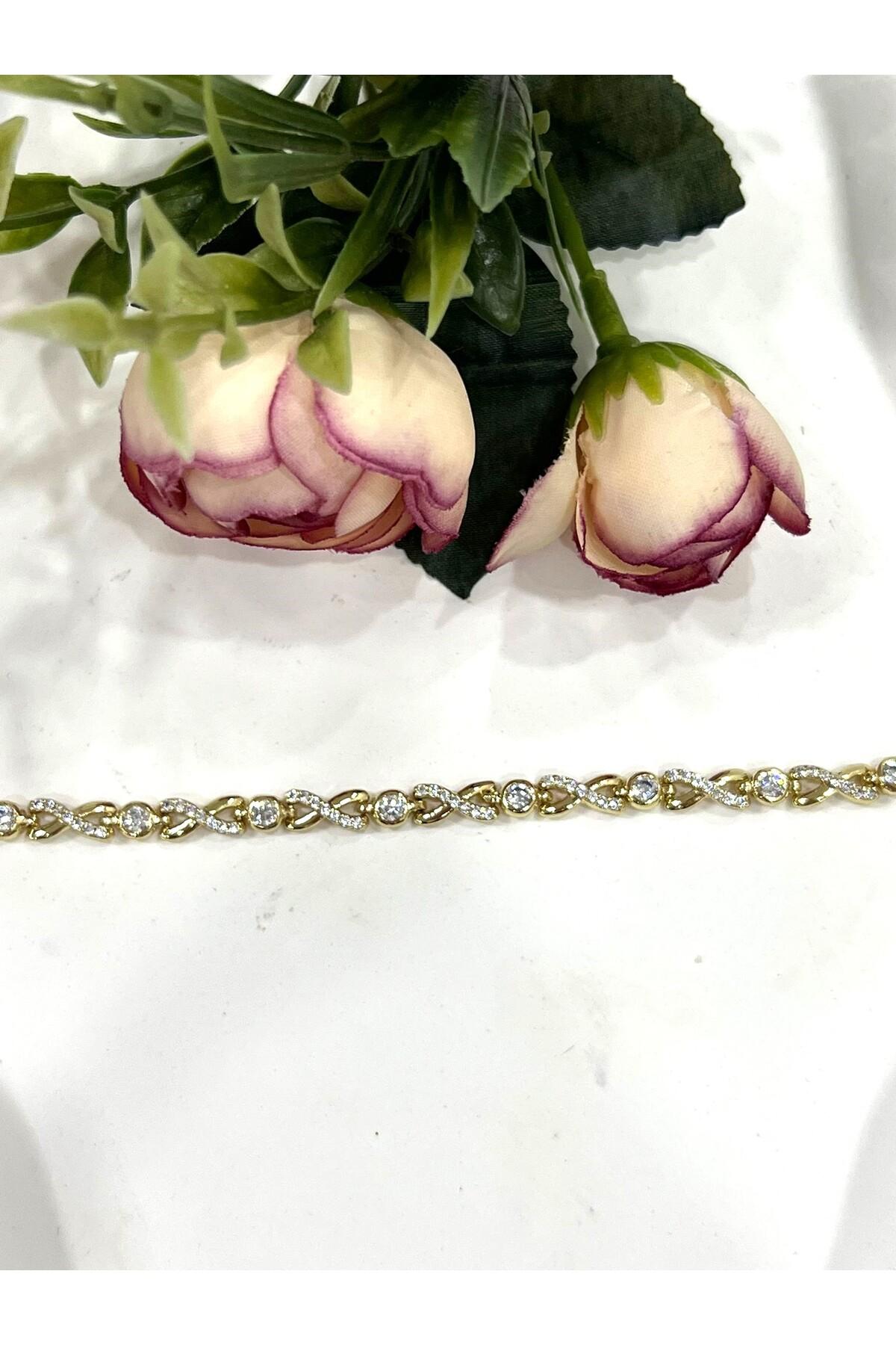 Zirkon Taşlı Sonsuzluk Vip Model Çelik Bileklik Model 3 (14k Gold / 17-19CM) - Görsel 4