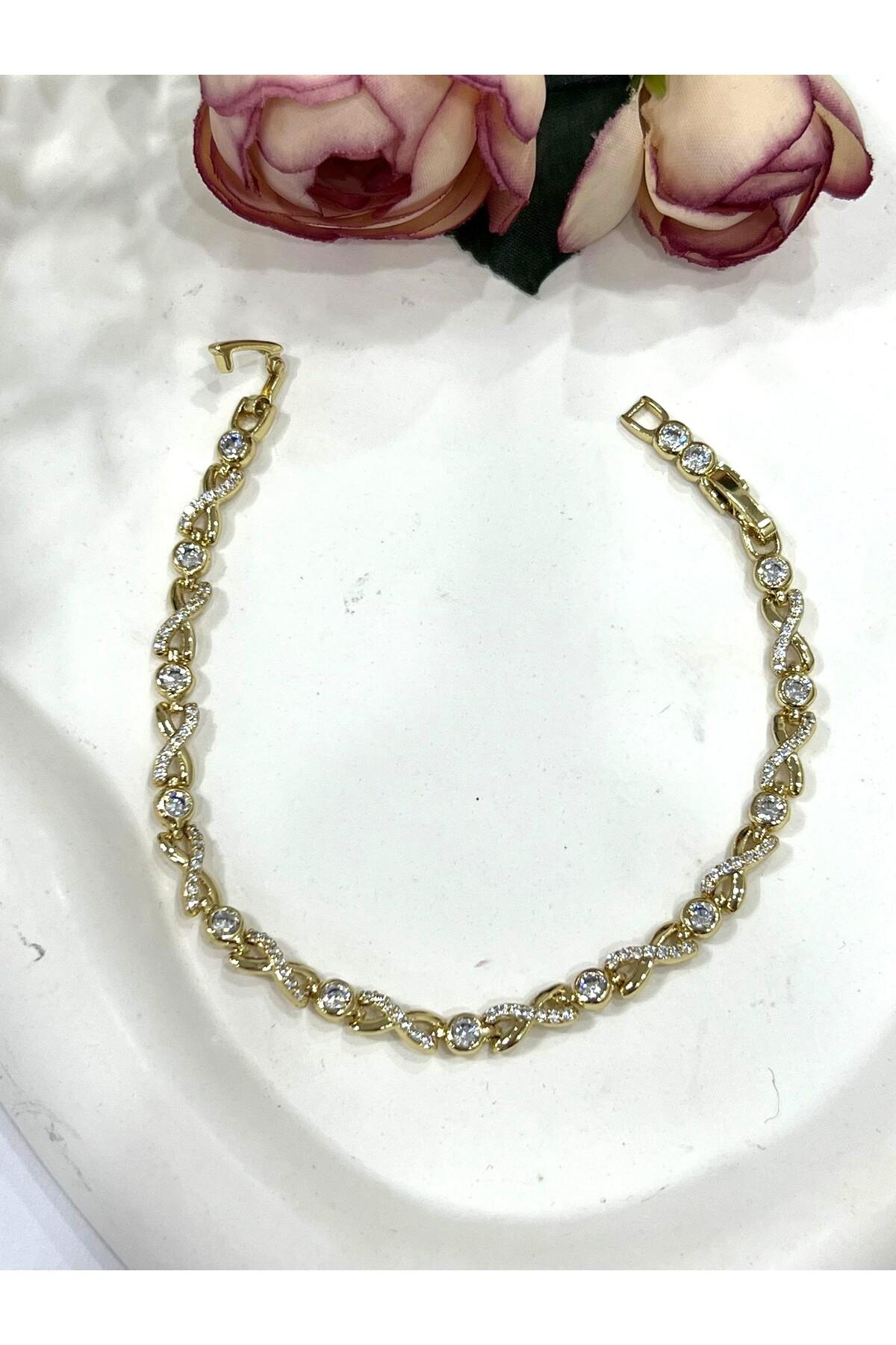 Zirkon Taşlı Sonsuzluk Vip Model Çelik Bileklik Model 3 (14k Gold / 17-19CM) - Görsel 2