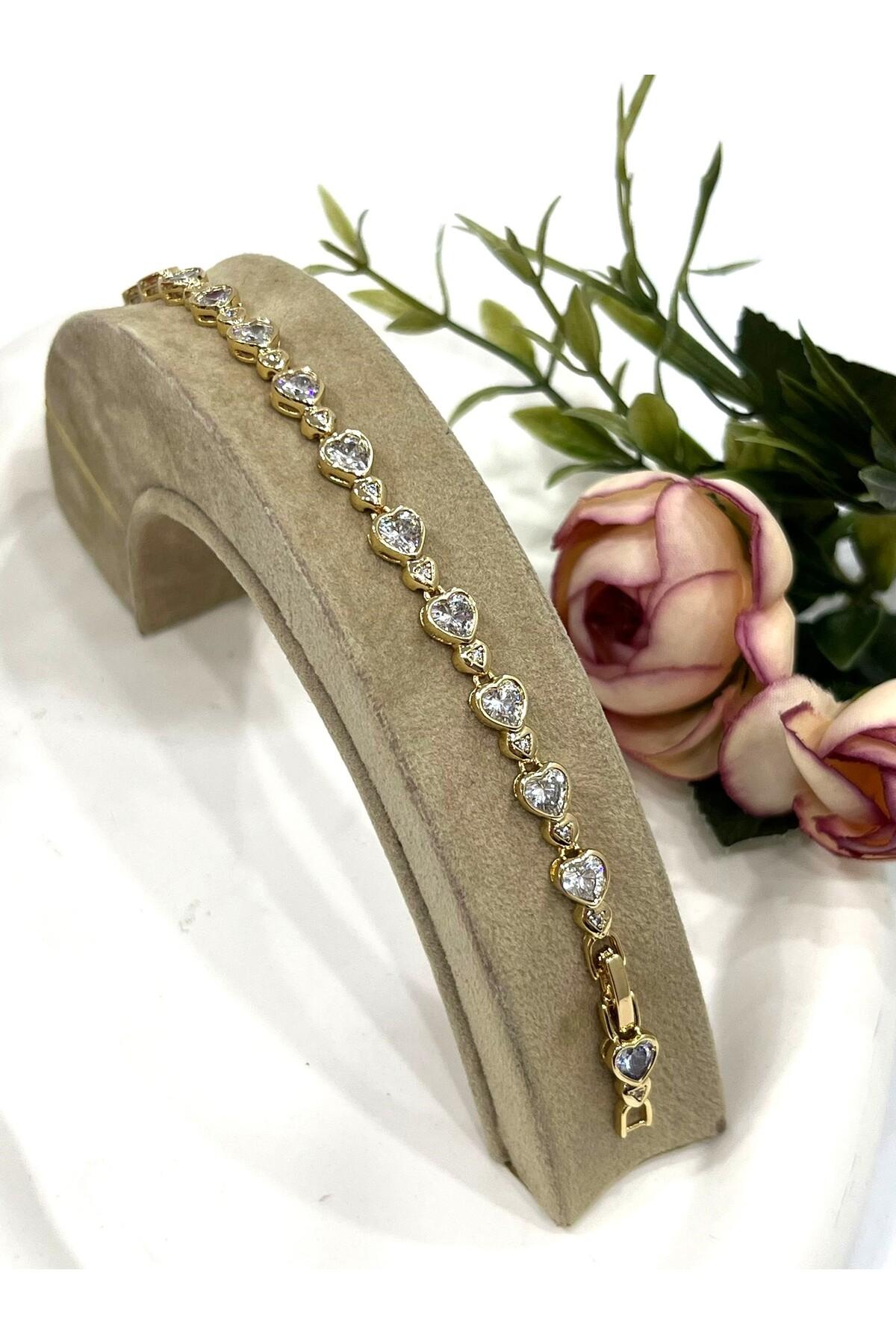 Kalpli Vip Seri Zirkon Taşlı Bileklik (14K Gold - 17/19CM)