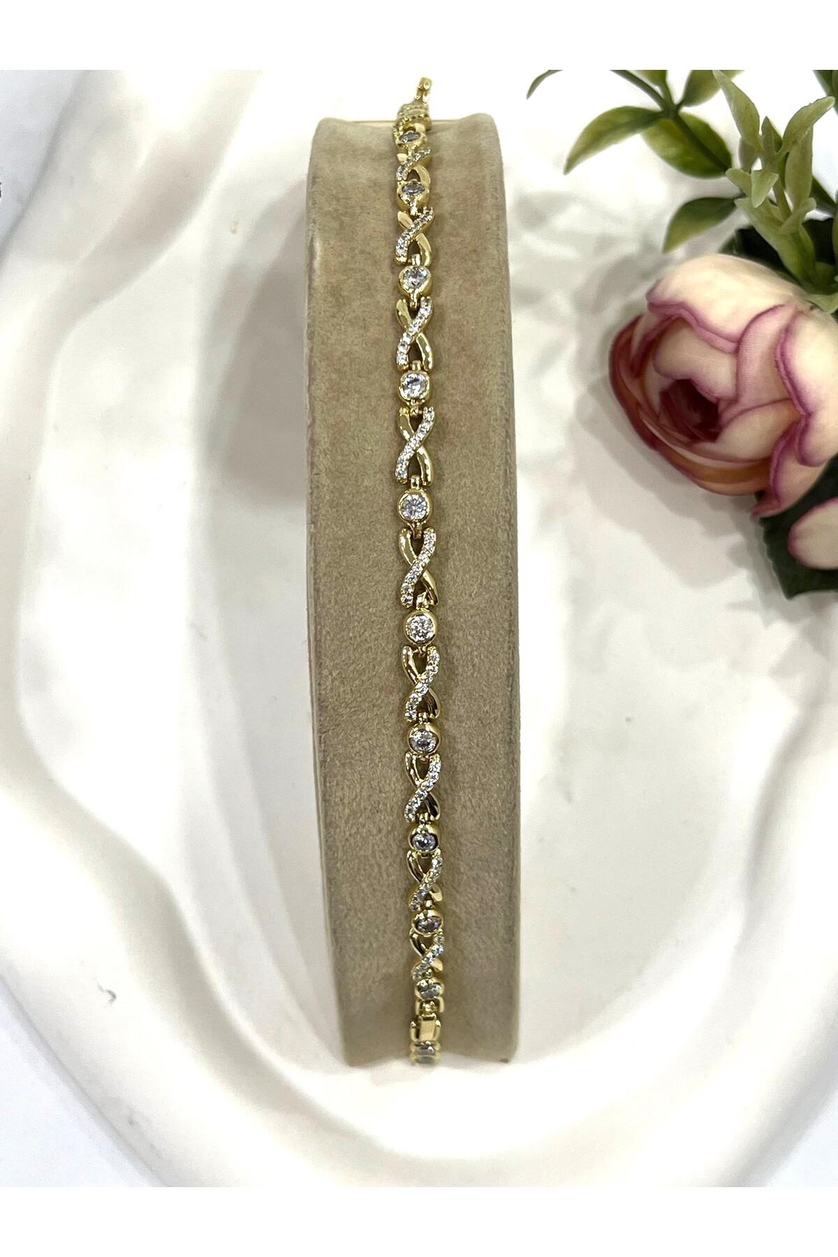 Zirkon Taşlı Sonsuzluk Vip Model Çelik Bileklik Model 3 (14k Gold / 17-19CM) - Görsel 3