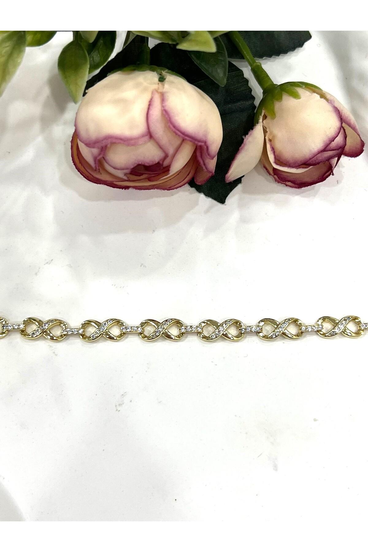 Zirkon Taşlı Sonsuzluk Vip Model Çelik Bileklik Model 2 (14k Gold / 16,5-18,5CM) - Görsel 4