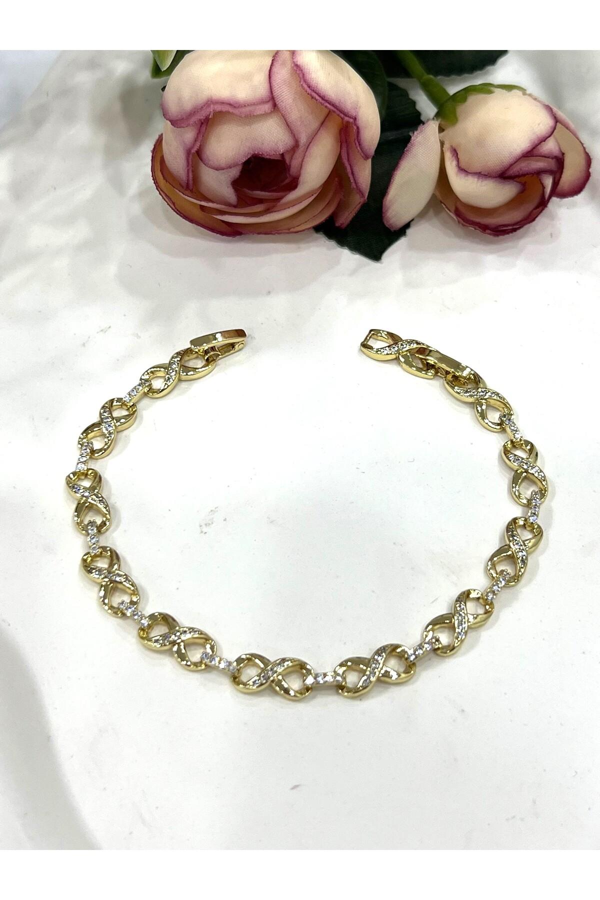 Zirkon Taşlı Sonsuzluk Vip Model Çelik Bileklik Model 2 (14k Gold / 16,5-18,5CM) - Görsel 2