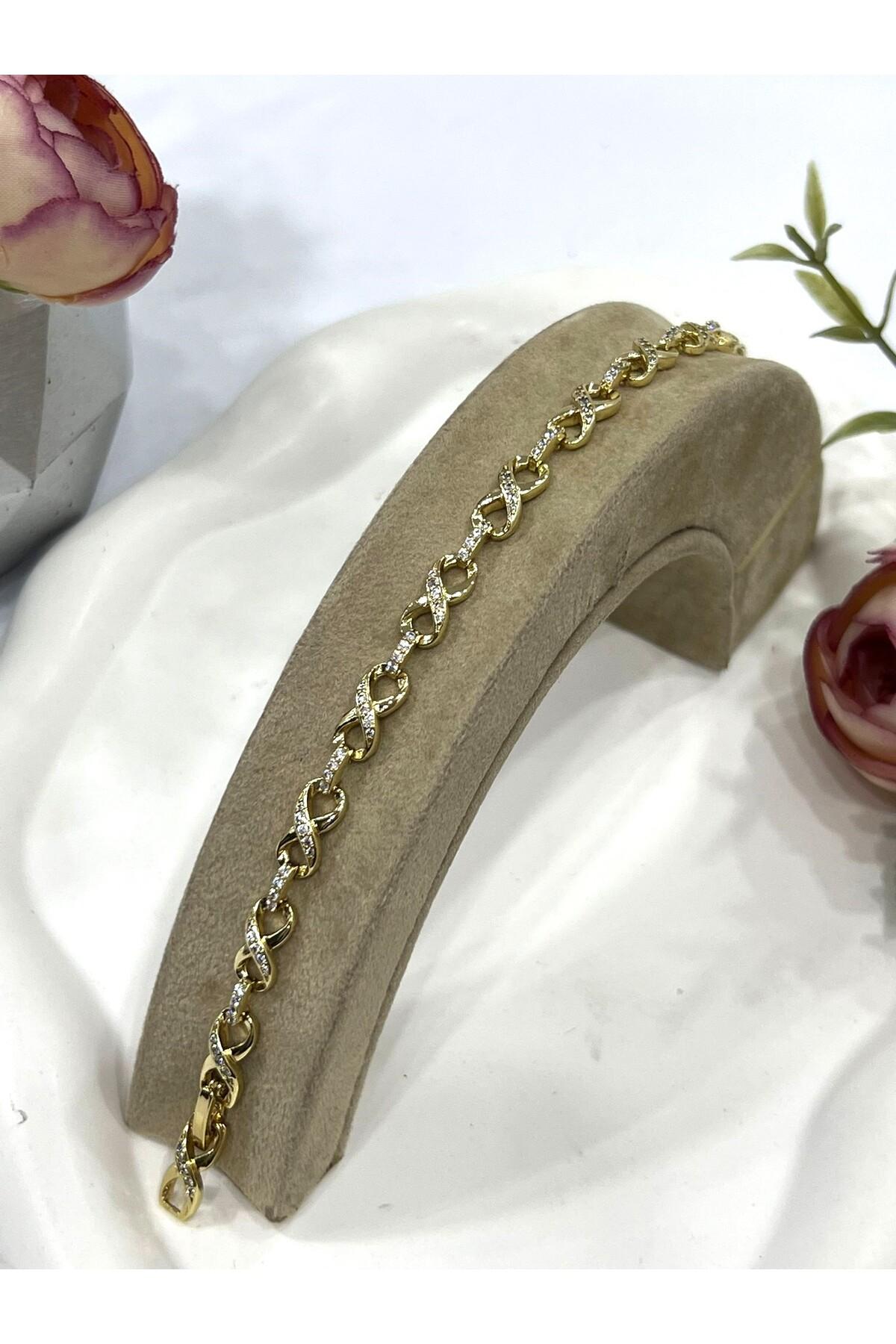 Zirkon Taşlı Sonsuzluk Vip Model Çelik Bileklik Model 2 (14k Gold / 16,5-18,5CM) - Görsel 5