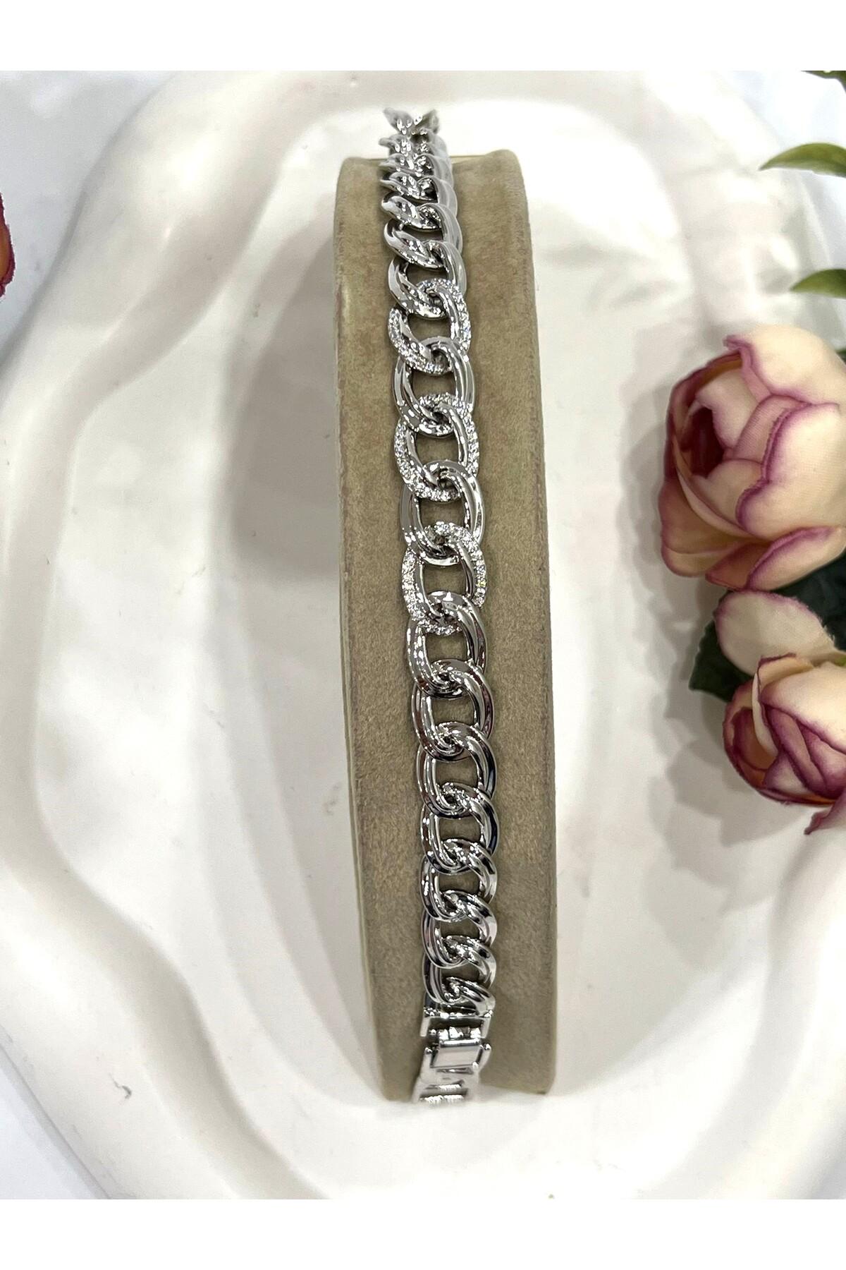 Büyük Samanyolu Zirkon Taşlı Çelik Bileklik (Silver/17+19cm) - Görsel 3