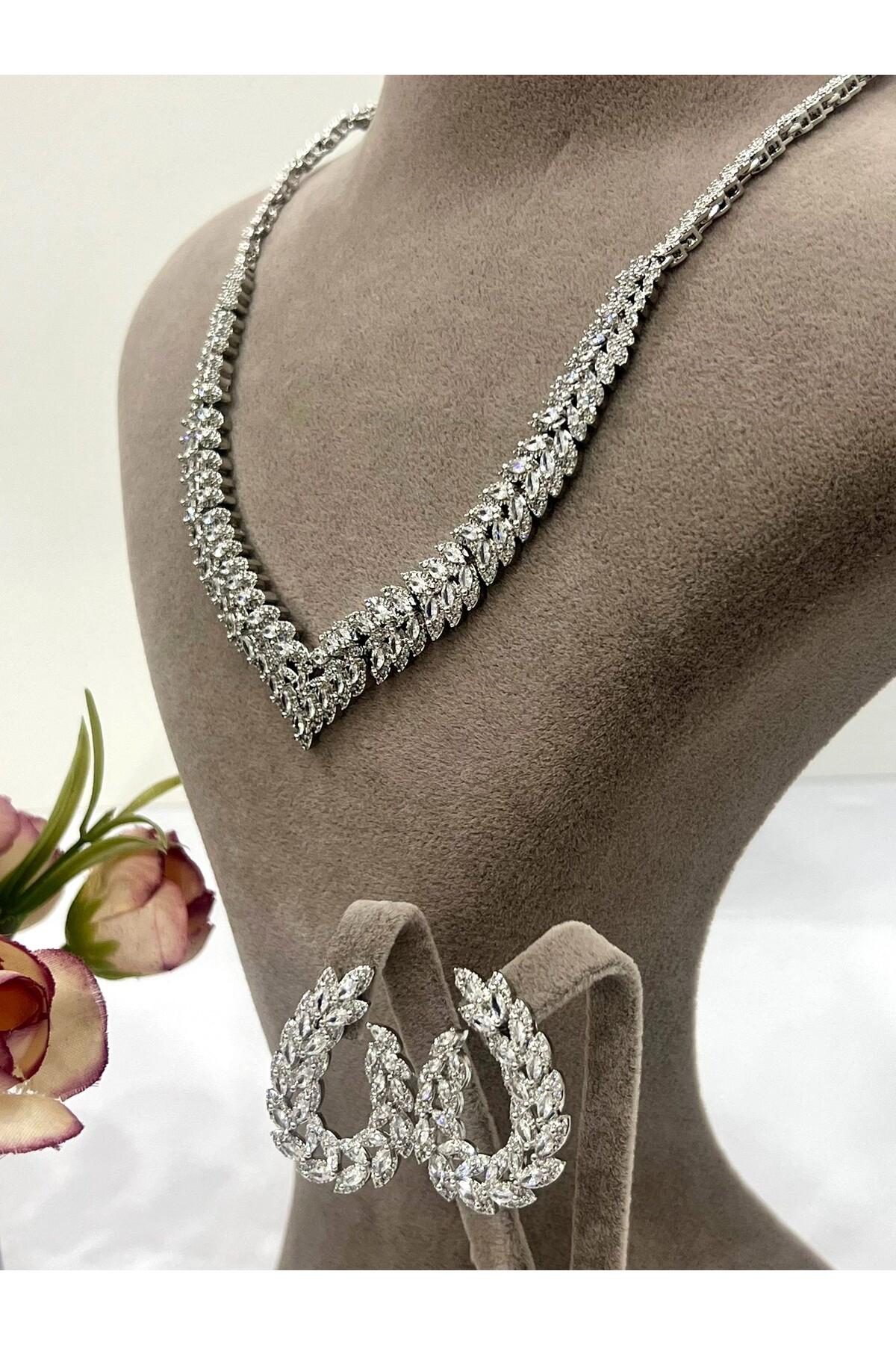 Zirkon Taşlı Çelik Silver Model Set (Set8)