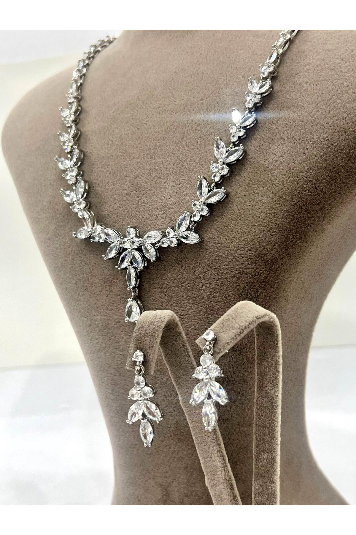 Zirkon Taşlı Çelik Silver Model Set (Set7)