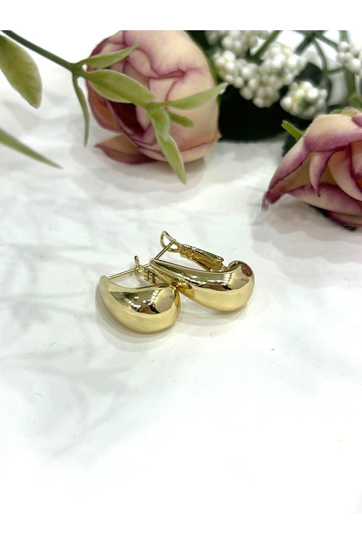 Gözyaşı Damlası Altın Orta Boy Küpe (14K GOLD/1X2CM) - Görsel 3