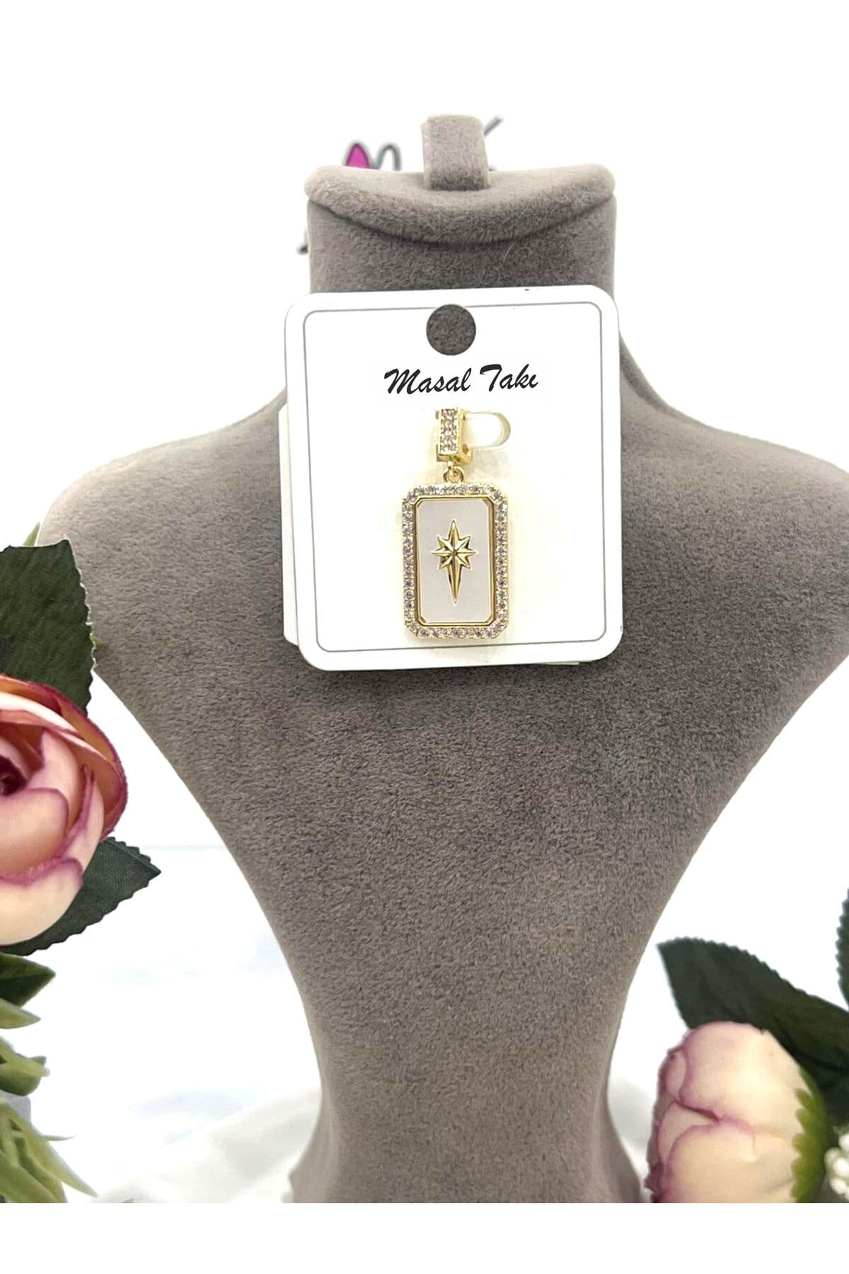 Beyaz Sedefli Kutup Yıldızı Kolye Ucu (14k Gold 1,5x2,2cm) - Görsel 2