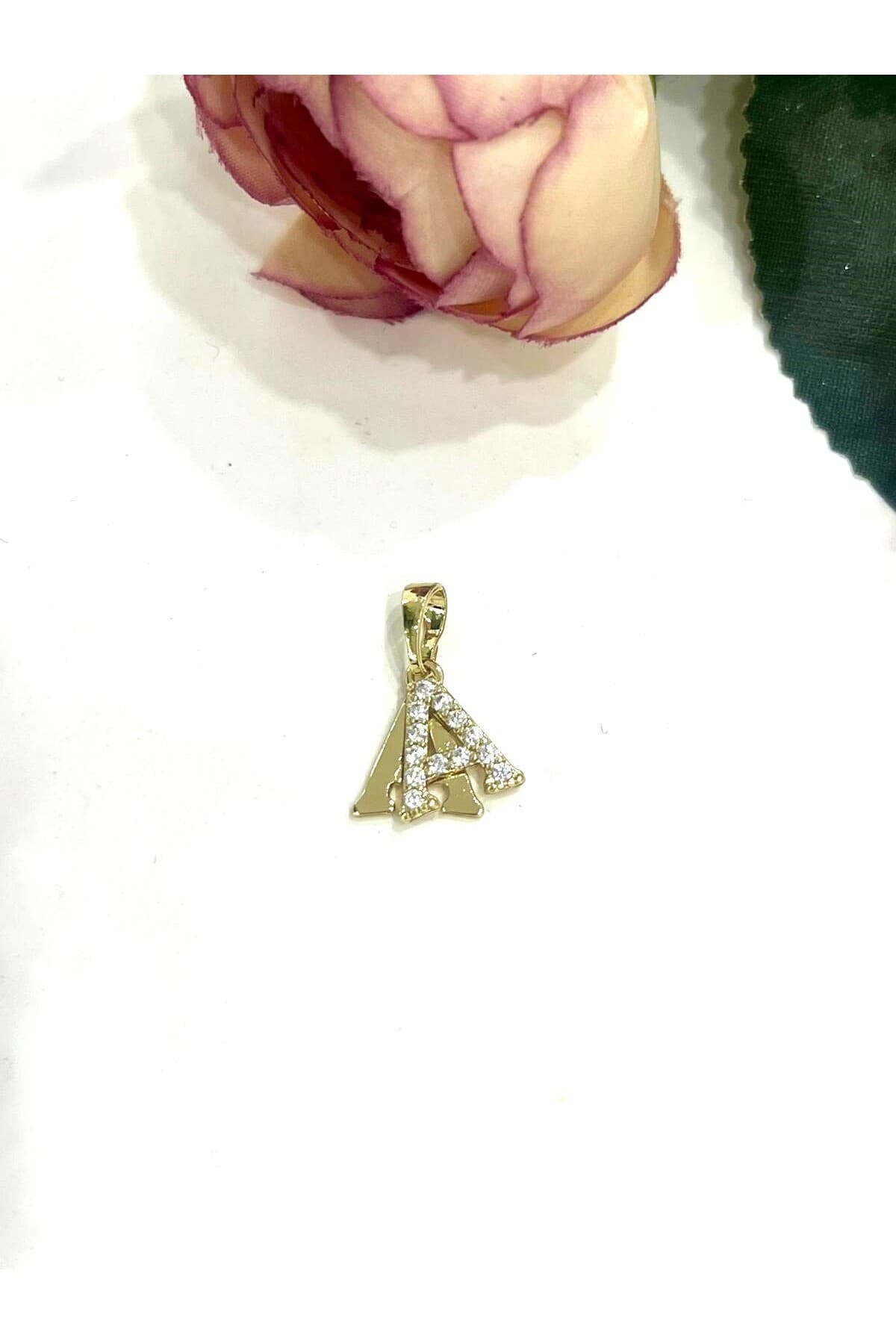 Zirkon Taşlı Harf A Kolye Ucu (14k Gold 1x1cm) - Görsel 3