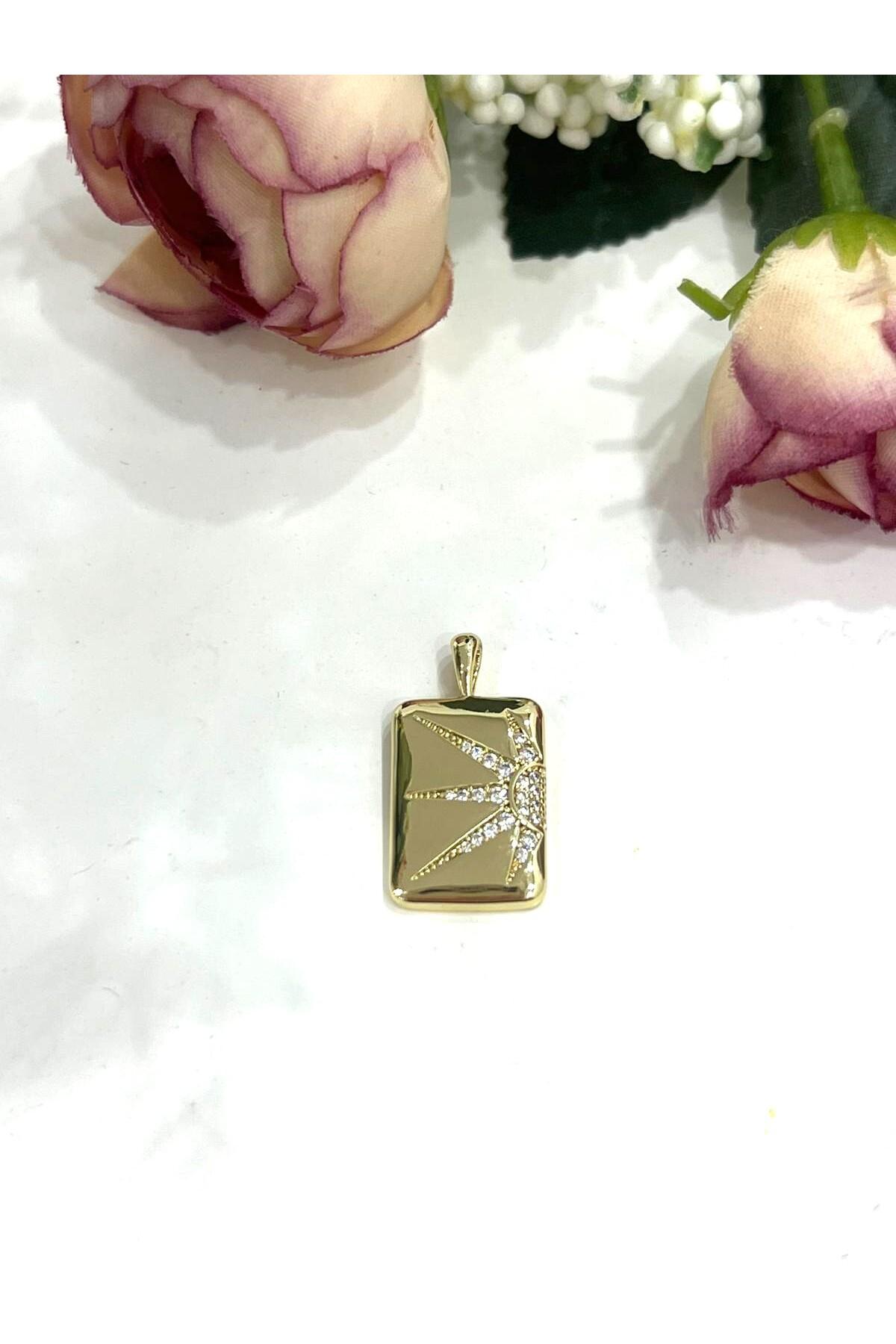 Plaka Üzeri Yarım Güneş Kolye Ucu (14k Gold 1,3x1,8cm) - Görsel 3