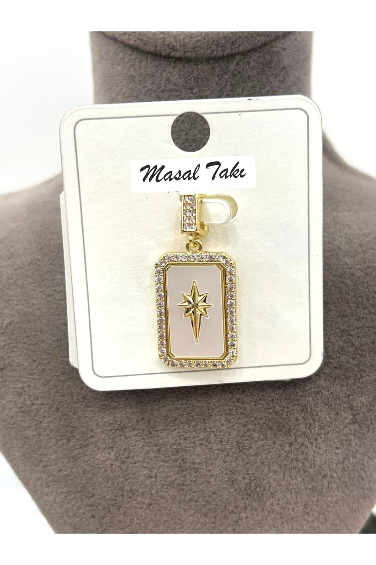 Beyaz Sedefli Kutup Yıldızı Kolye Ucu (14k Gold 1,5x2,2cm)