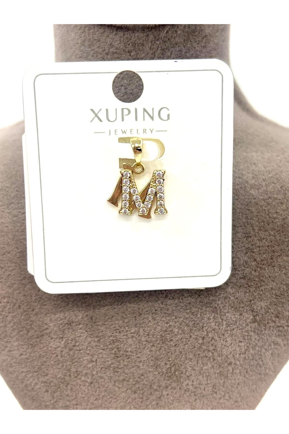 Zirkon Taşlı Harf M Kolye Ucu (14k Gold 1x1cm)