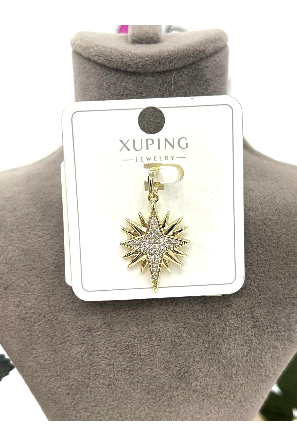 Gold Renk Zirkon Taşlı Kutup Yıldızı Kolye Ucu (14k Gold 2x1,5cm)
