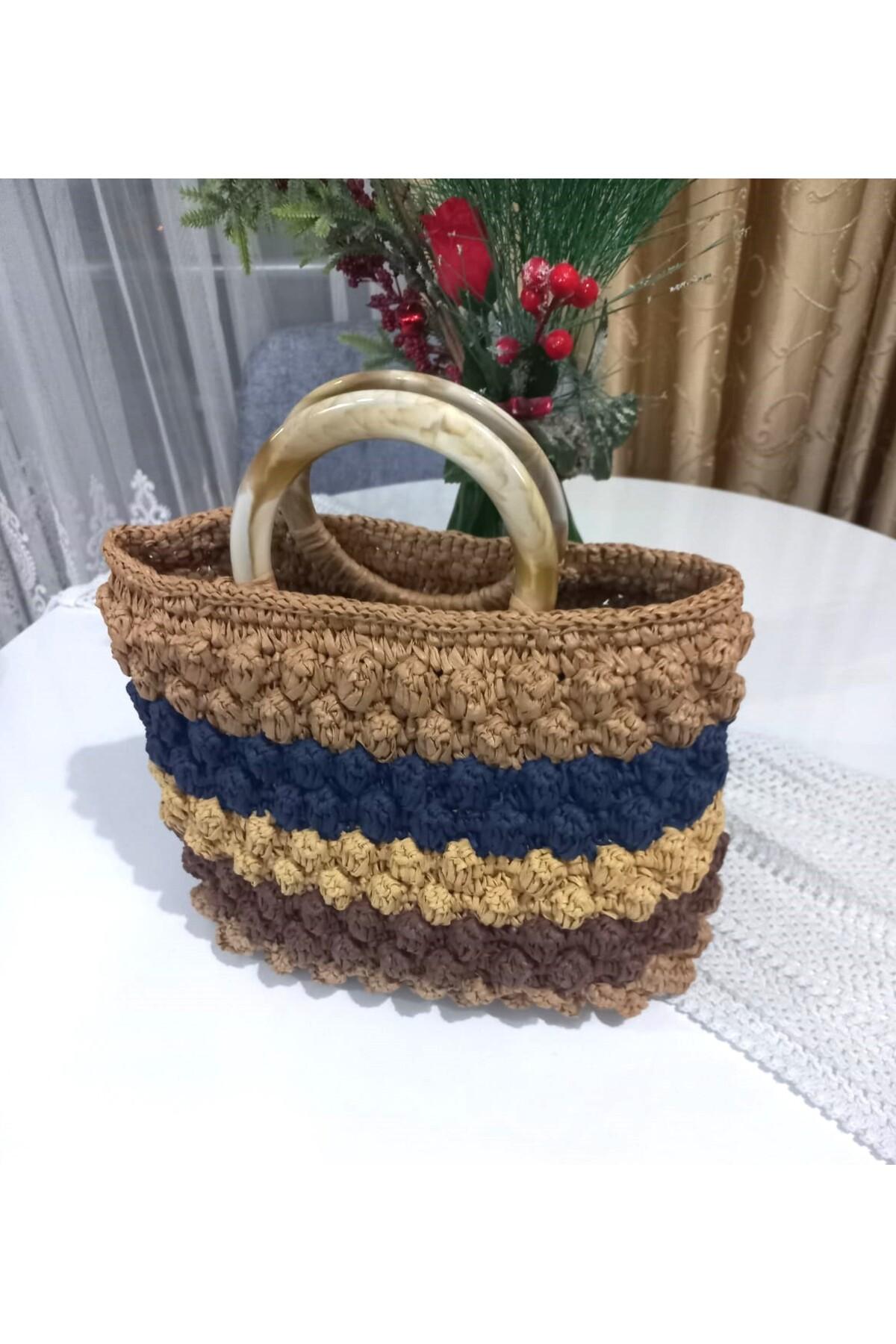 El Örgüsü Renkli Hasır Kadın El Çantası – Şık ve Dayanıklı Tasarım - Görsel 3